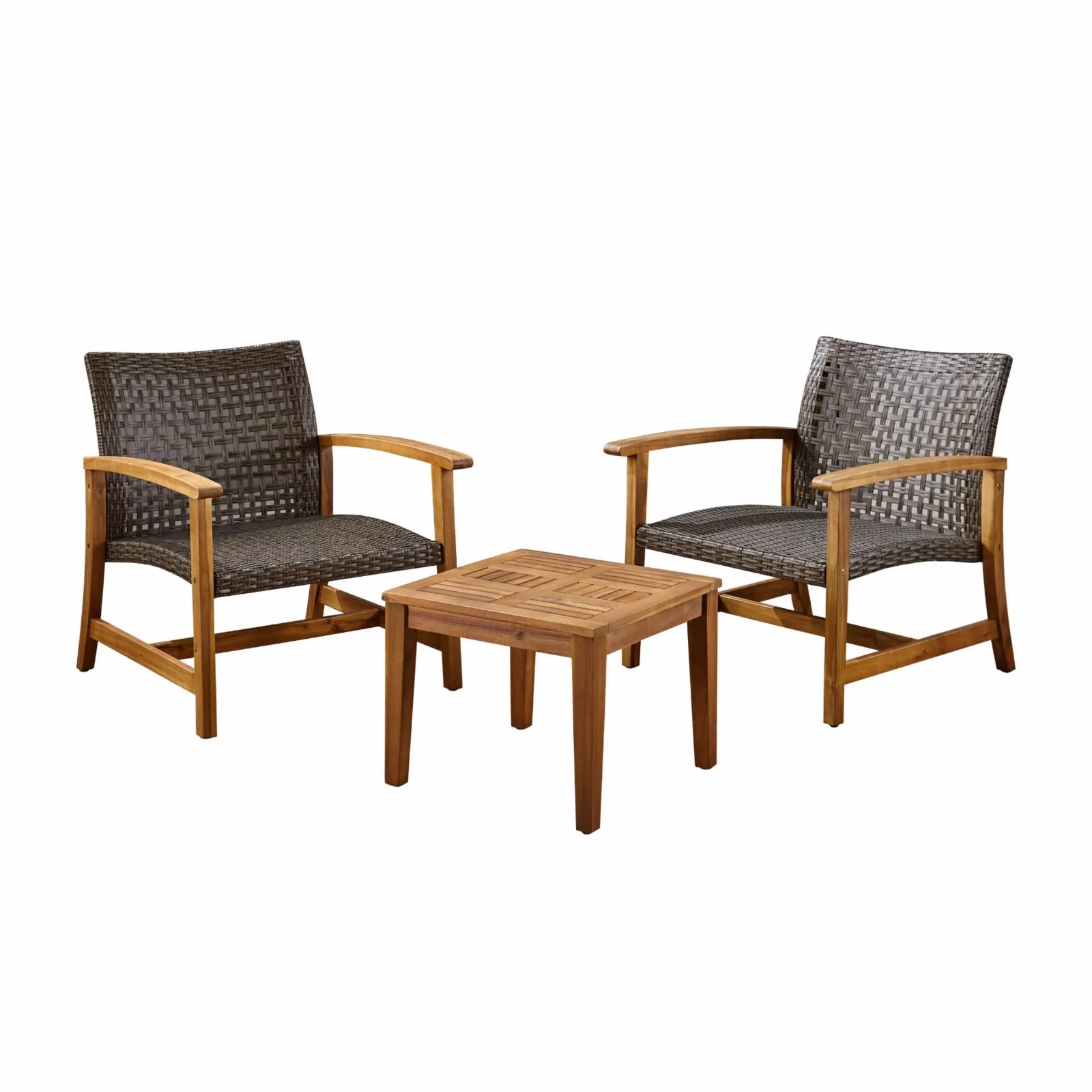 Brittani Outdoor Wood and Wicker 2 Seater Chat Set - Mixed Mocha and Natural