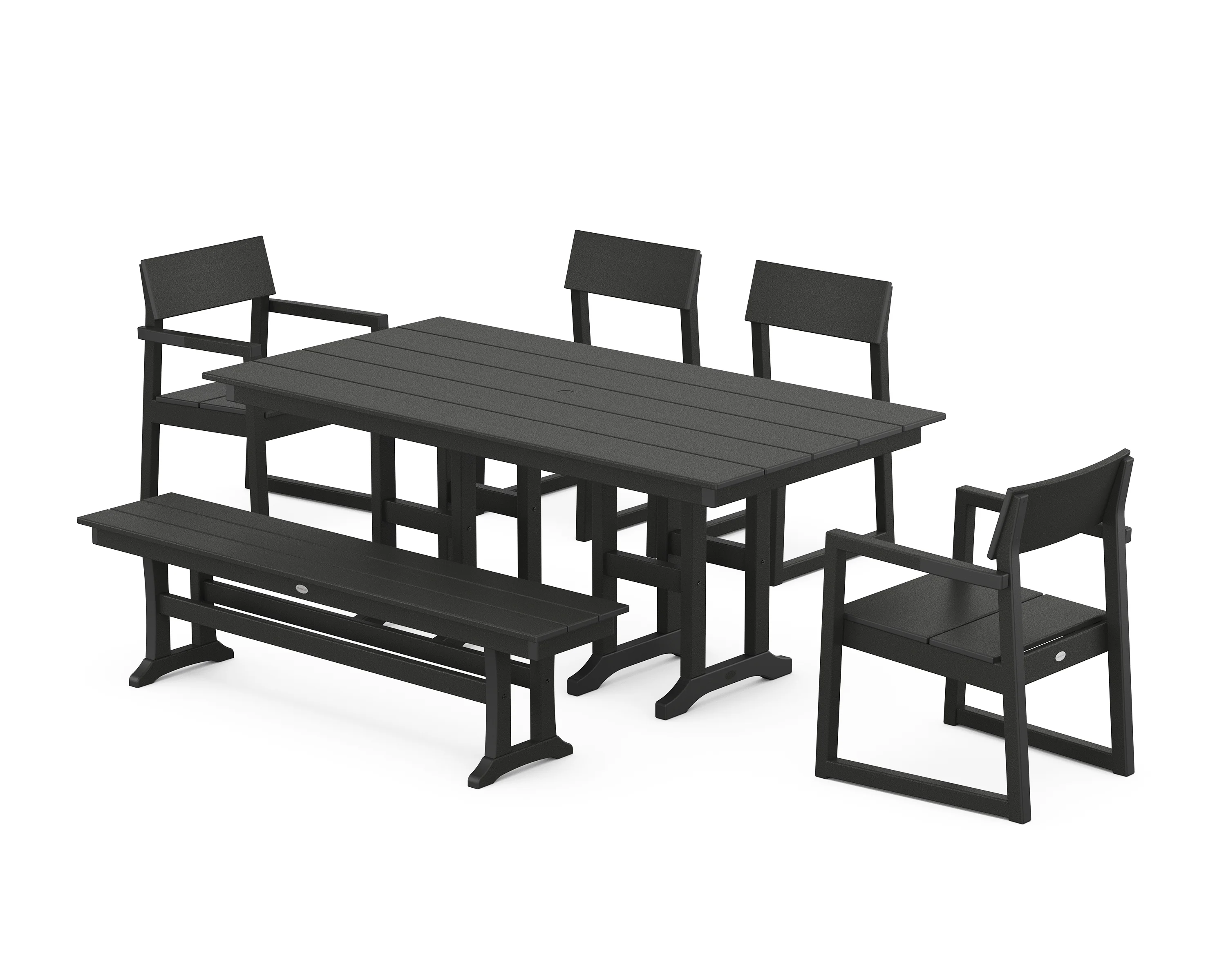 POLYWOOD EDGE 6-Piece Farmhouse Dining Set in Black