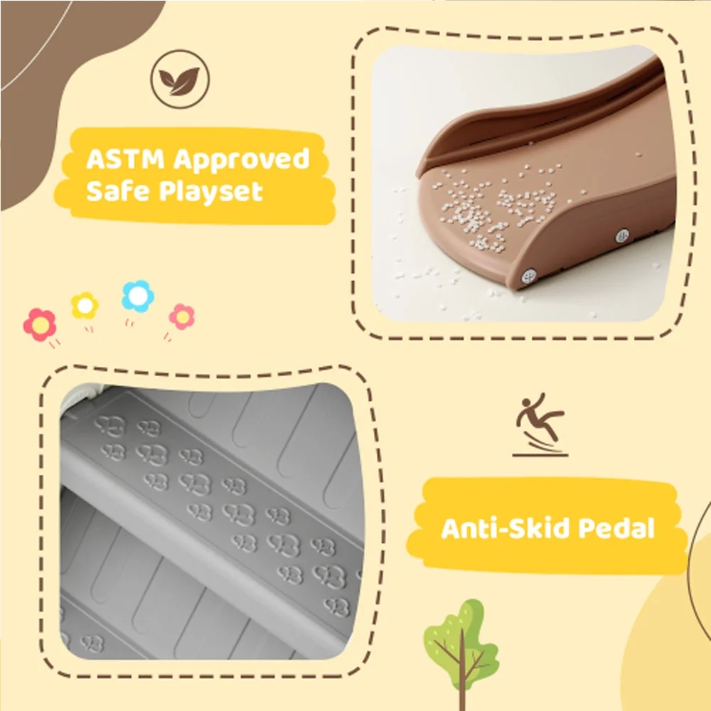 4 in 1 Slide and Swing Set, Kids Playground Climber Slide Playset with Basketball Hoop,Freestanding Combination - Coffee