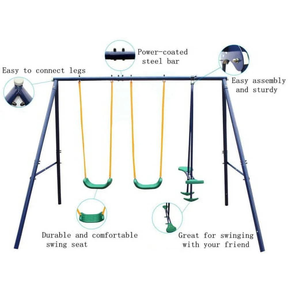 Adrinfly Metal Swing Set Outdoor with Glider for Kids, Toddlers, Children