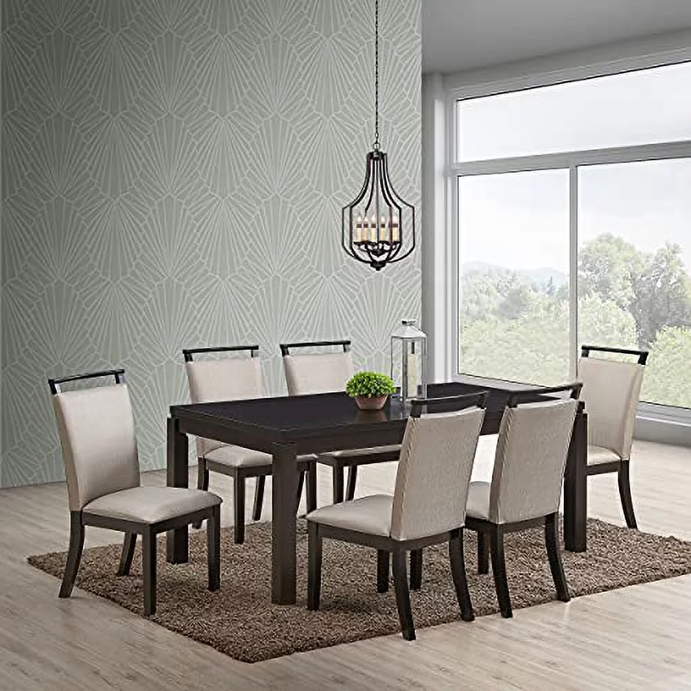 Kings Brand Furniture - Austin 7-Piece Wood Dining Room Set, Table & 6 Chairs, Gray/Cappuccino