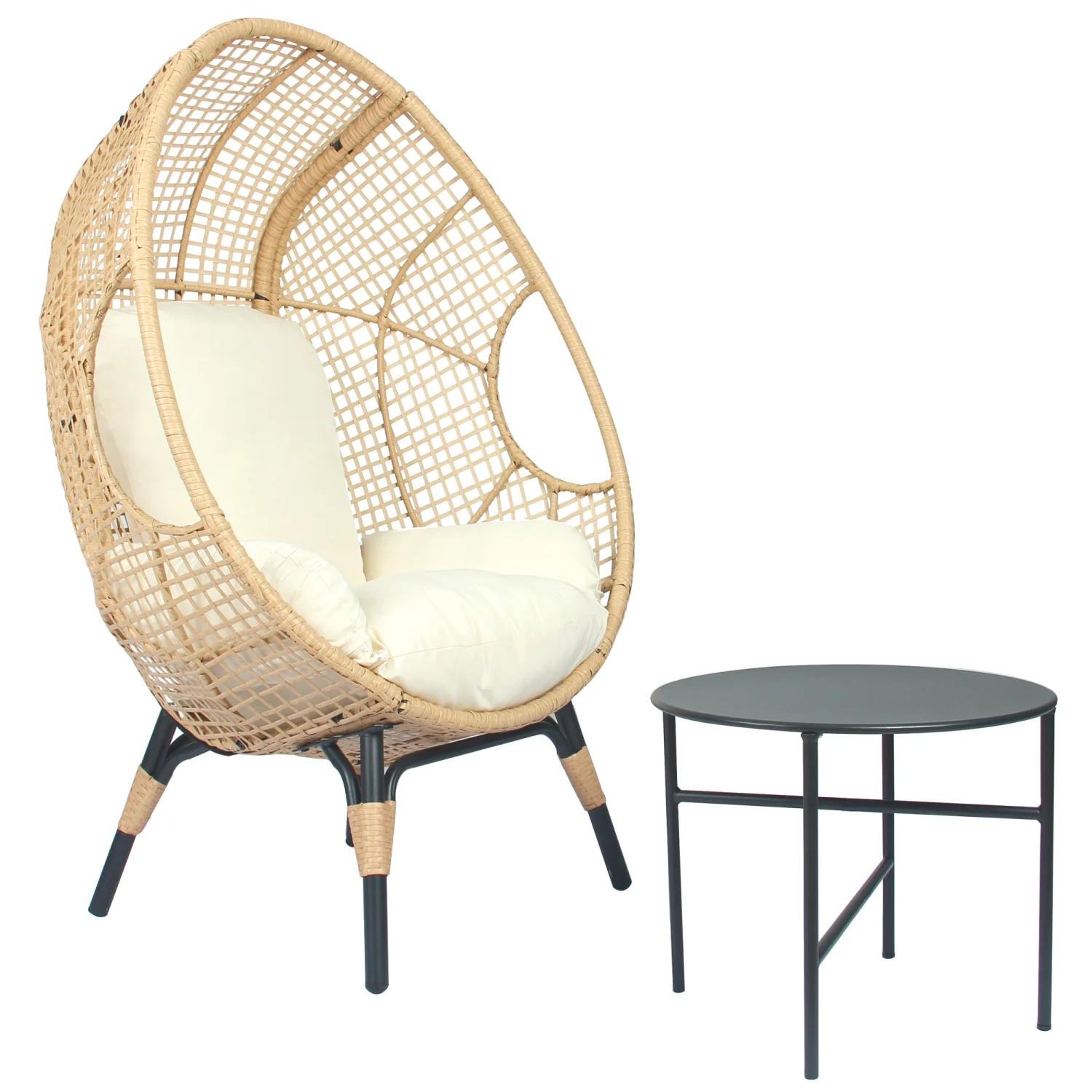 YLtoohoom Patio PE Wicker Egg Chair Model 4 with Natural Color Rattan Beige Cushion and