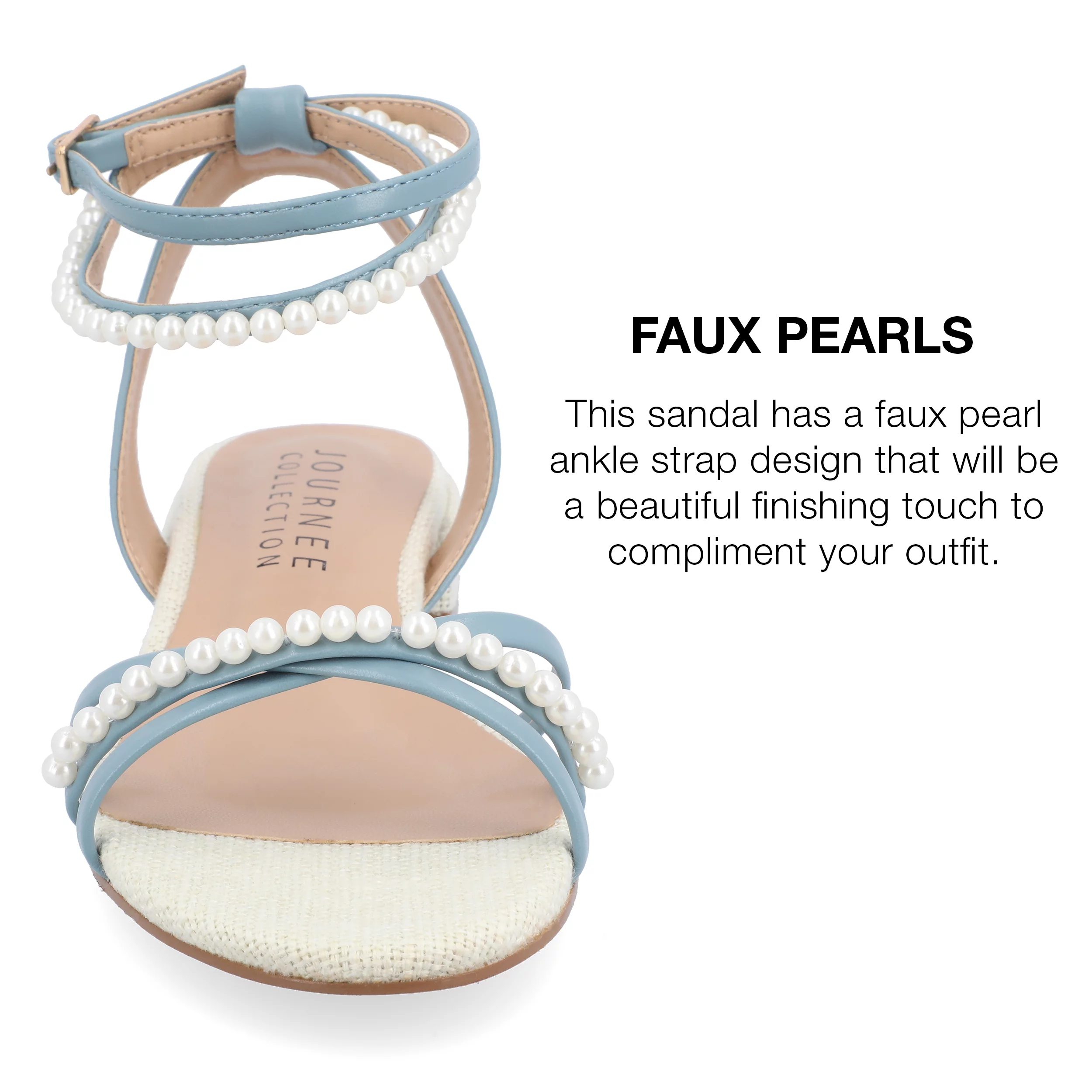 Journee Collection Womens Tulsi Faux Pearl Ankle Strap Covered Block Heel Sandals