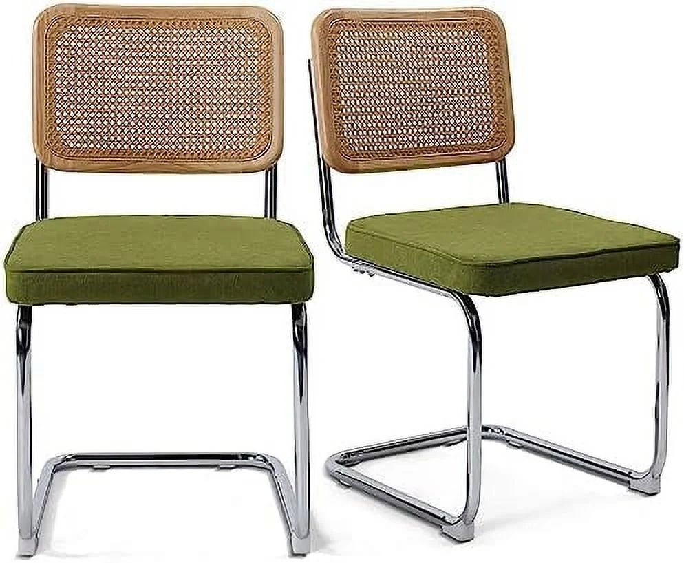 xrboomlife Modern Cesca Cane Dining Chairs    Handwoven Rattan Cane Back  Chrome Base  Upholstered Boucle Seat  Ideal for Kitchen or Dining Room  Black