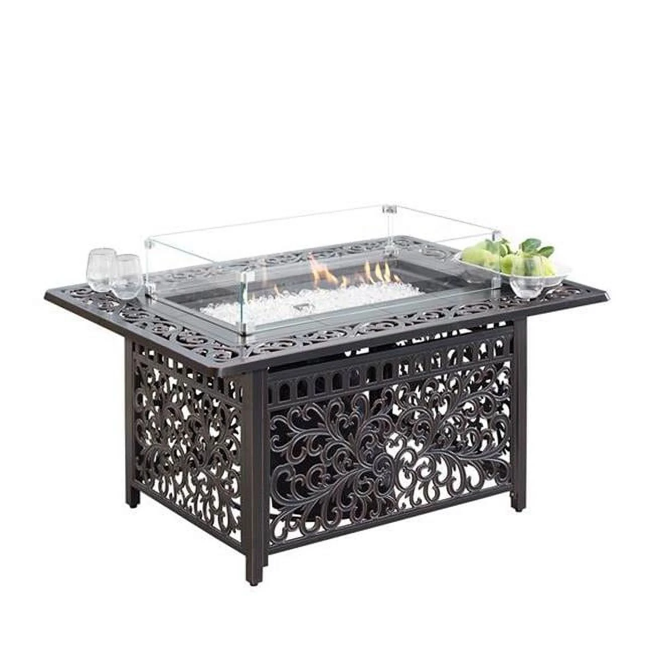 48 in. Aluminum Outdoor Rectangular Propane Fire Table, Antique Copper