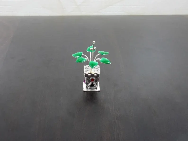 GoldGiftIdeas Pure Silver Tulsi Plant for Pooja Room, Silver Tulsi Kyara for Home, Pure Silver Tulsi Pot for Gift, Housewarming Return Gifts (Pack of 5)