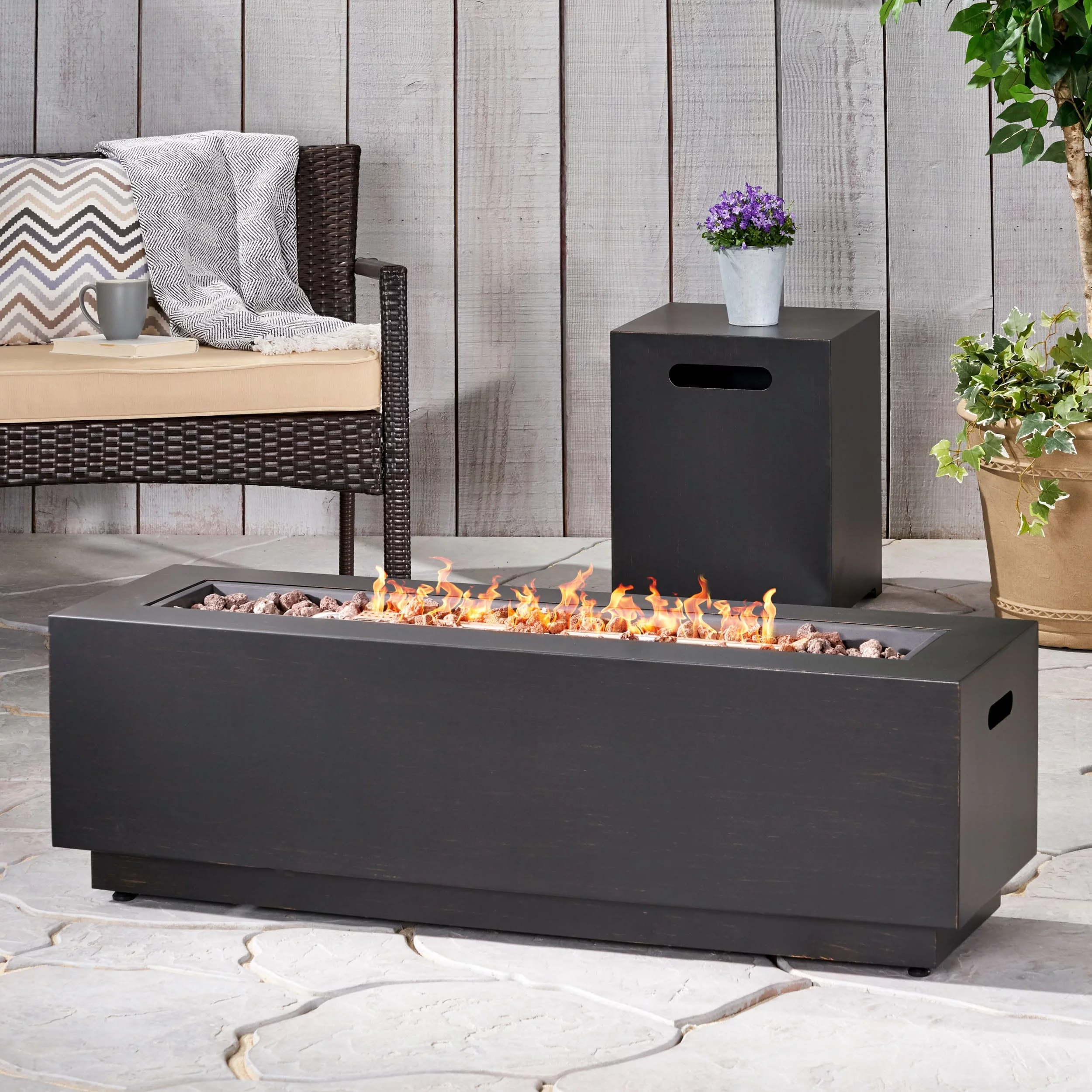 Christopher Knight Home Wellington Outdoor Iron 50000 BTU Fire Pit by  Brown Wood Pattern