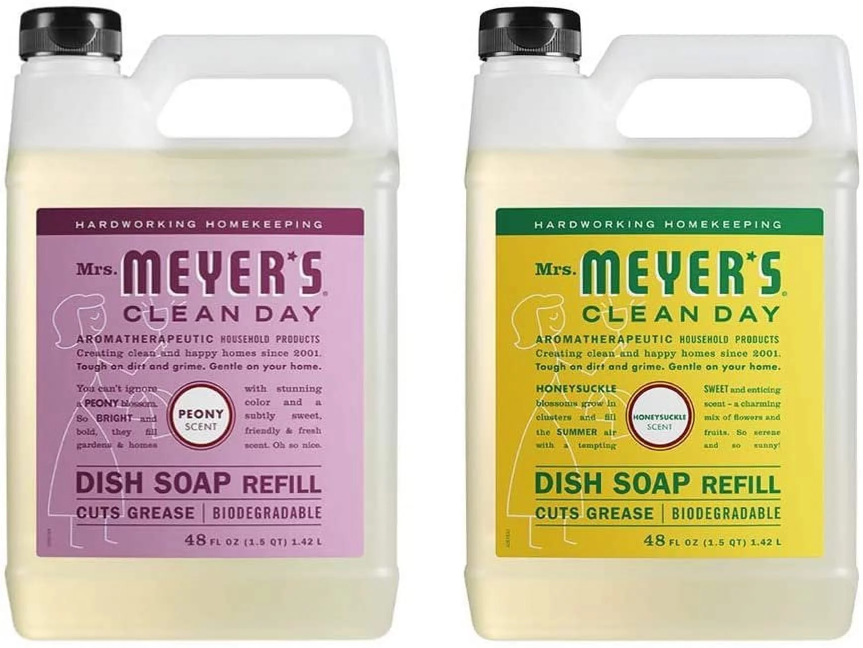 Liquid Dish Soap Refill, 1 Pack Peony, 1 Pack Honeysuckle, 48 OZ each