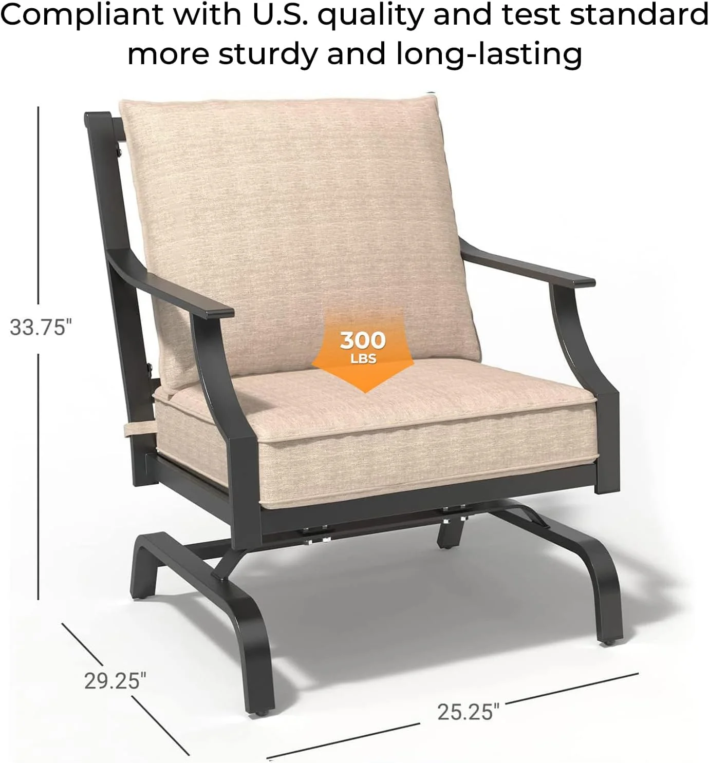 Dina 3-Piece Furniture Seating Motion Chairs Set Outdoor Bistro Set Patio Conversation Sets Glider Rocking Chair with Comfortable Gray Cushions Square Coffee Table for Garden Lawn & P