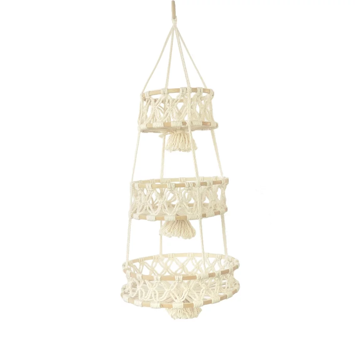 3 Tier Woven Macramé Hanging Fruit Basket Birdie Designs