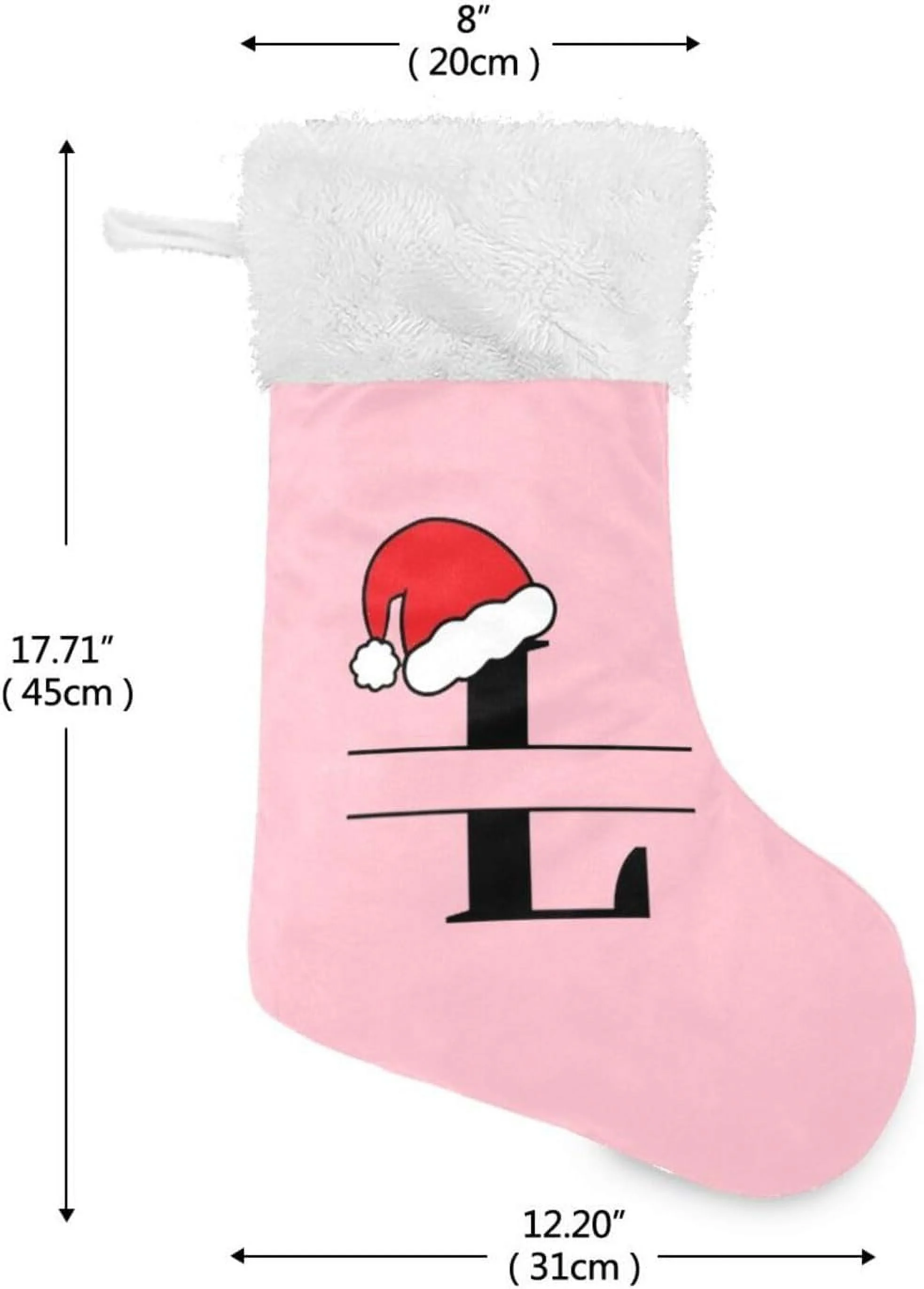 Coolnut Personalized Christmas Stockings 17.7 inch Customized Christmas Monograms L Pink Xmas Stockings Socks Fireplace Hanging Stockings for Family Christmas Decoration