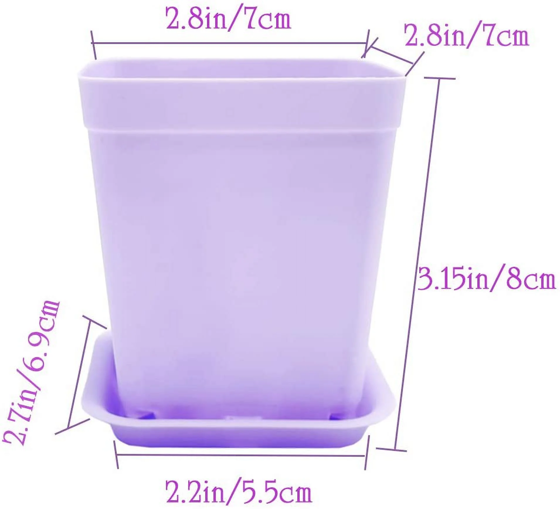 Nvzi 24 Pack Plastic Square Nursery Pots 3 Inch Plastic Plant Pots,Flower Pot with Tray Saucer for Indoor Outdoor Garden Office Decor，Pink