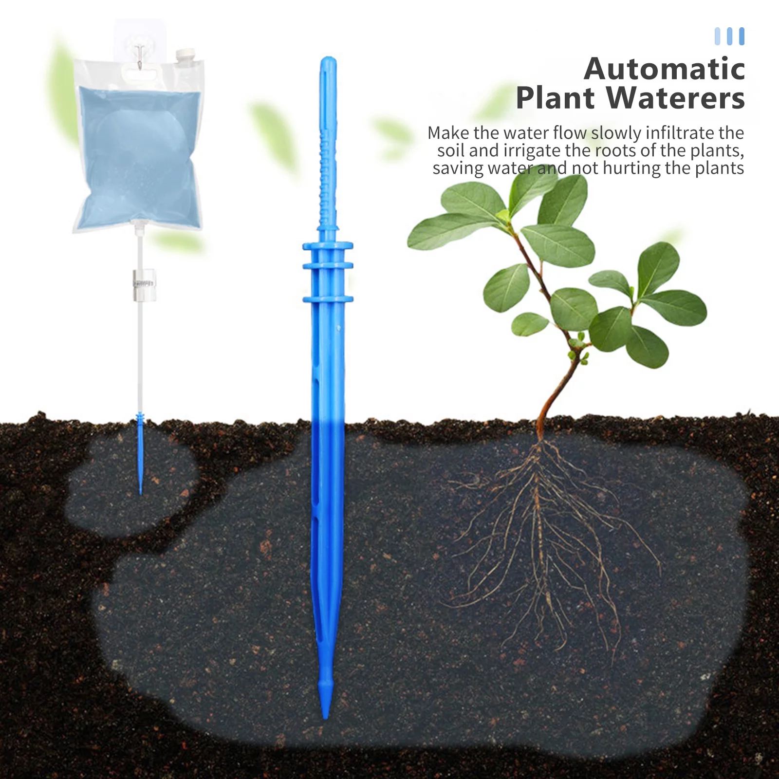 Potted Flower Self Watering Devices Drip Irrigation Stake Kit, Double Slow Release