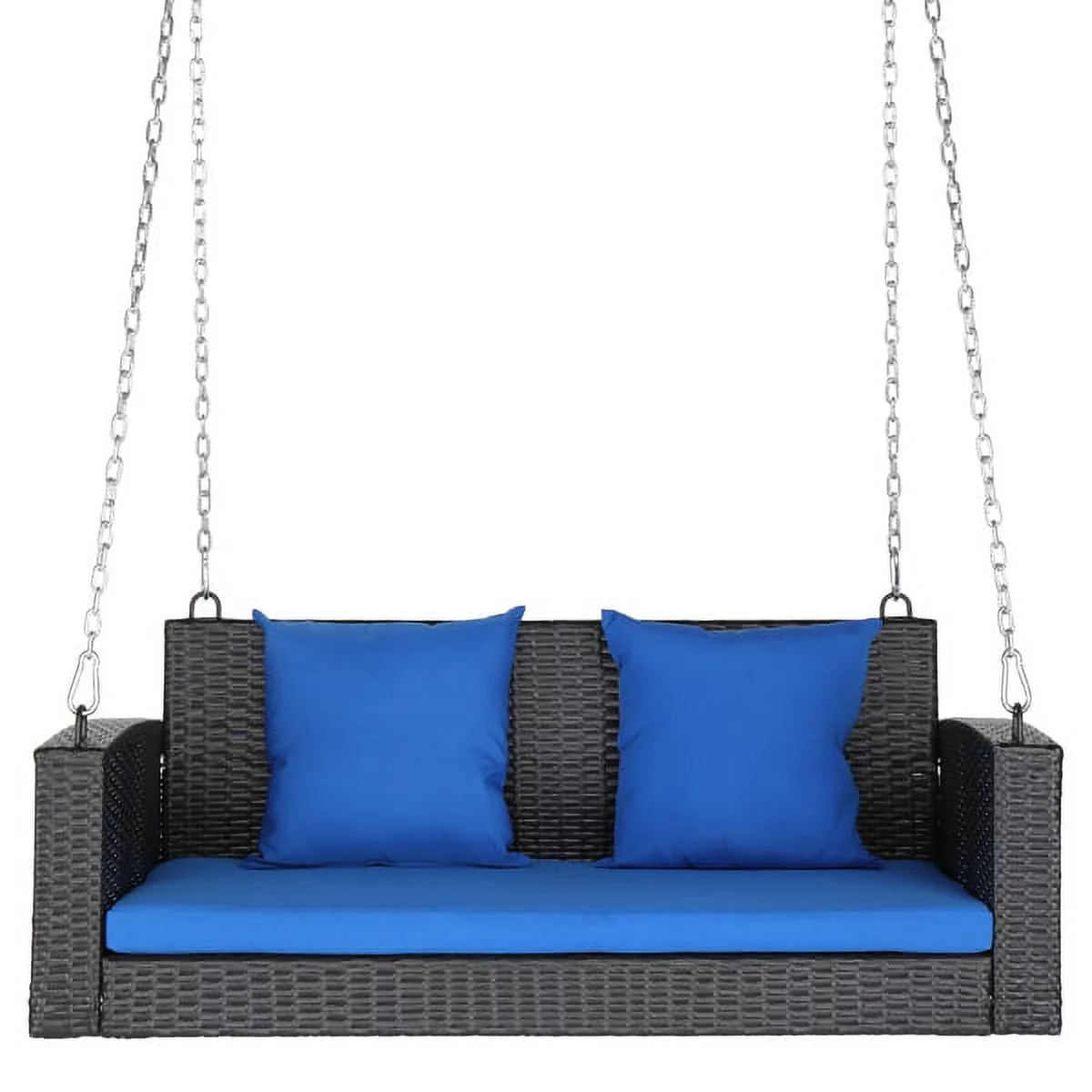 49in Black Rattan Blue Cushion Rattan Swing Chair（Swing frames not included）