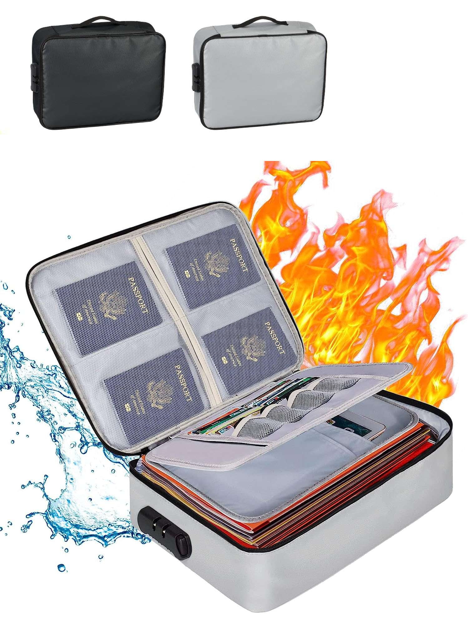 Deago Fireproof Document Bag with Lock 3-Layer File Storage Organizer Case Waterproof Safe Pouch Bag for Home Office Travel, Black