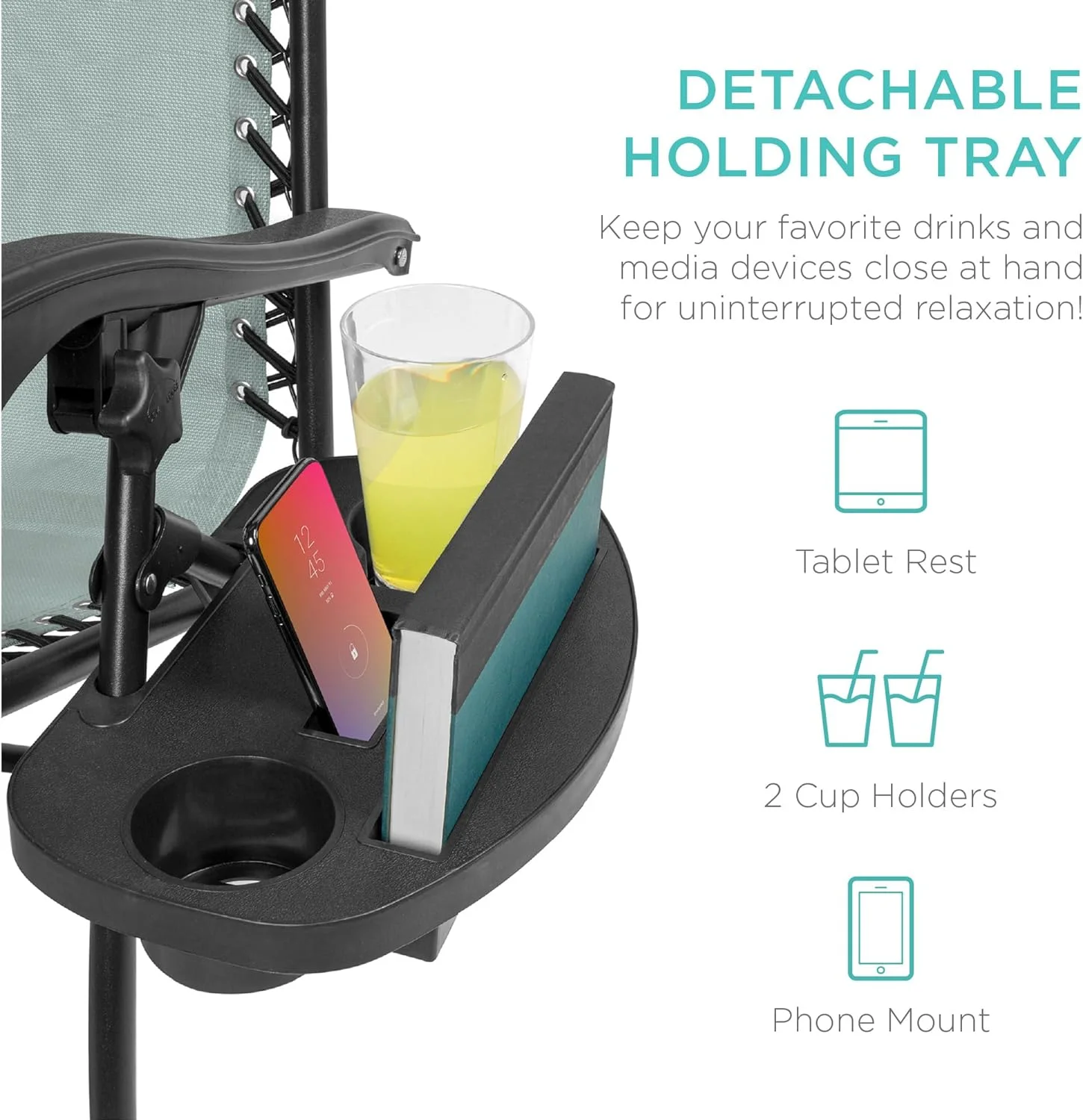 Set of 2 Adjustable Steel Mesh Zero Gravity Lounge Chair Recliners w/Pillows and Cup Holder Trays - Stardew