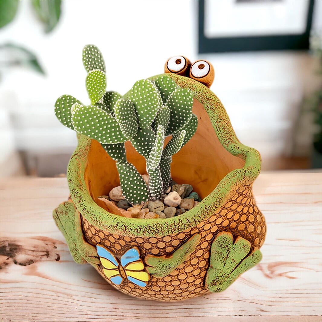 Golden Ceramics  Handmade Flower Pot Planter - Frogling - 6.3
