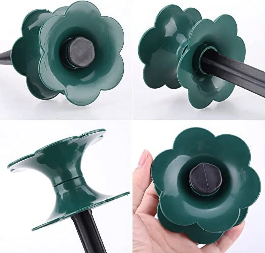 NAMZI 5 Packs Garden Hose Guide, Flower Shaped Water Hose Holder Spike Stand with Stake, Garden Plant Saver for Outdoor Lawns Yards, Green,