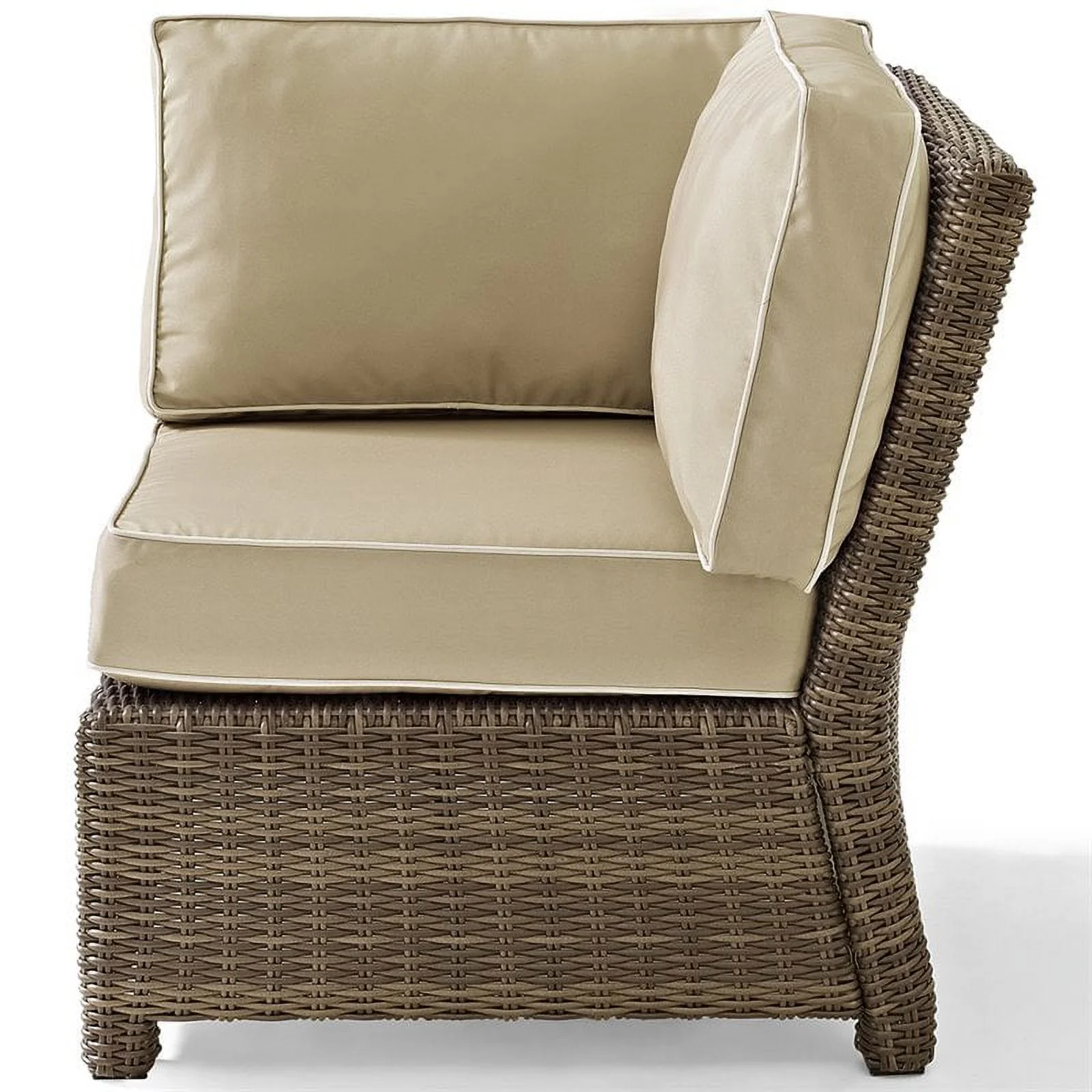 Pemberly Row Wicker Corner Patio Chair in Brown and Sand
