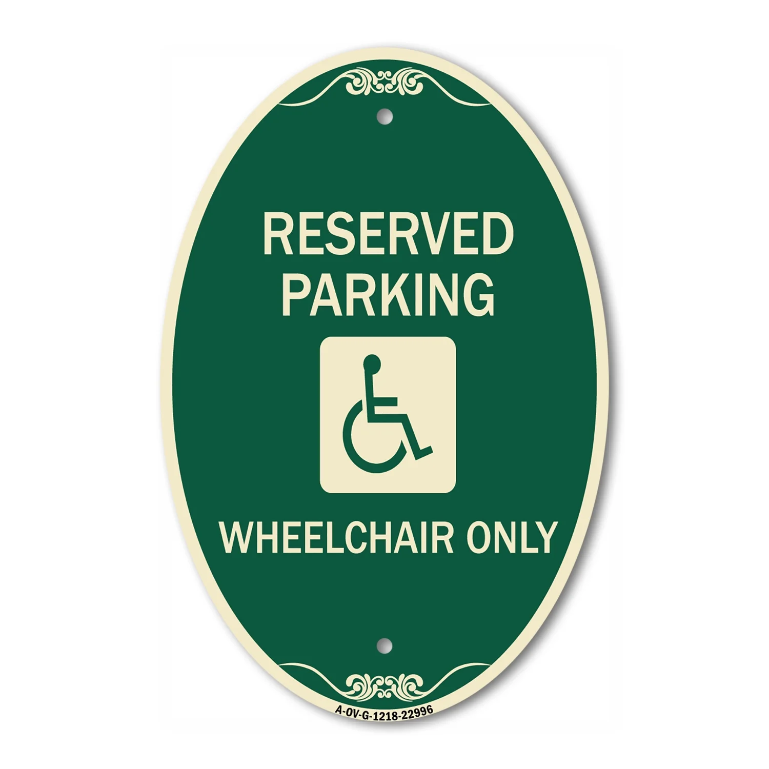 SignMission Designer Oval Series Sign - Reserved Parking Wheelchair Only (With Graphic) | Green & Tan 12