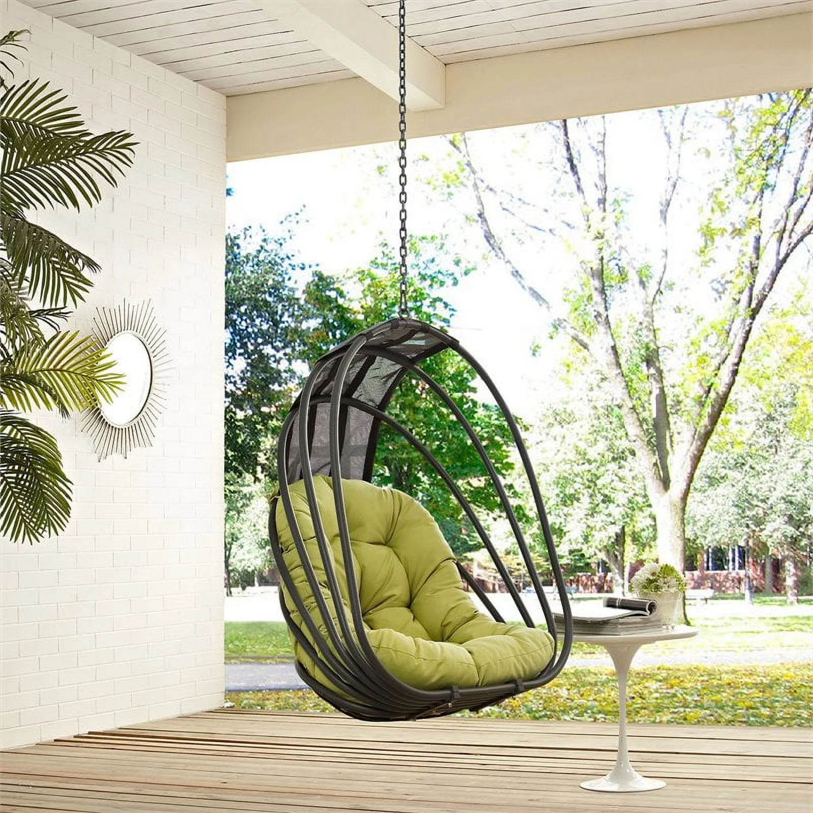 Pemberly Row Modern Aluminum Outdoor Swing Chair without Stand in Gray/Peridot