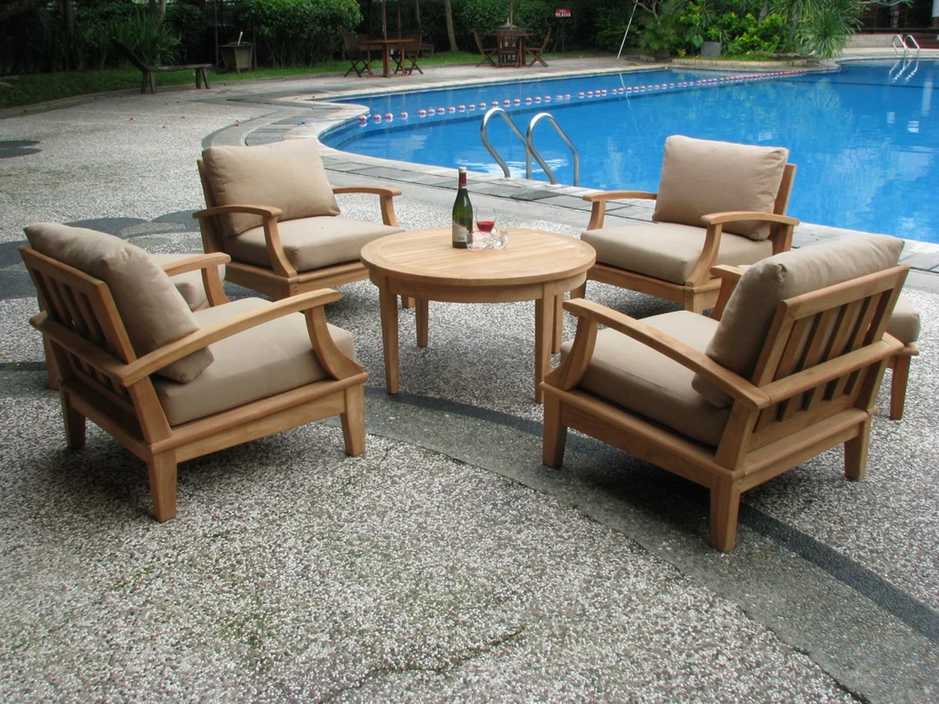 Somer 5 Pc Lounge Chair Set: 4 Lounge Chairs & Coffee Table With Cushions in Sunbrela Fabric #5422 Canvas Antique Beige