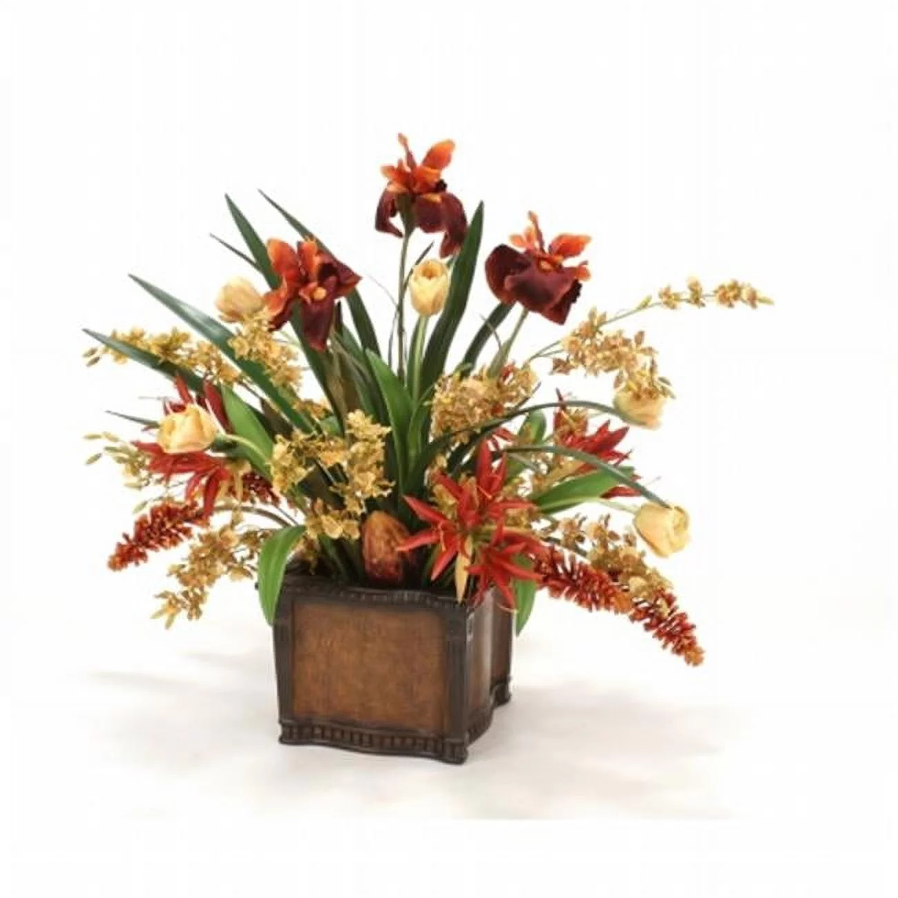 International  Tulips, Orchids & Irises in Leather-finish Planter