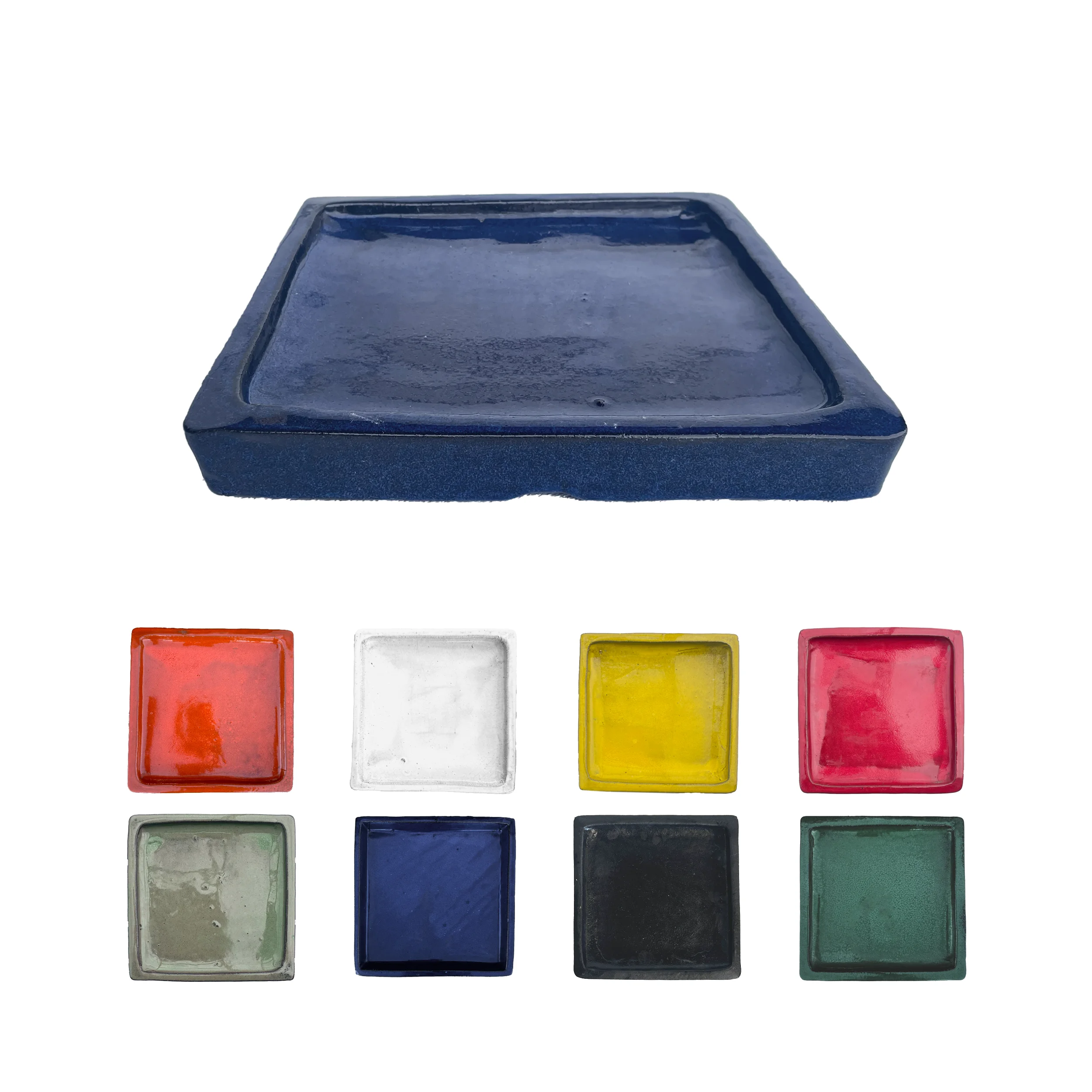 Square Ceramic Saucer | High-Fired, Dark Blue, Durable & Elegant | Planter Runoff Collector |8