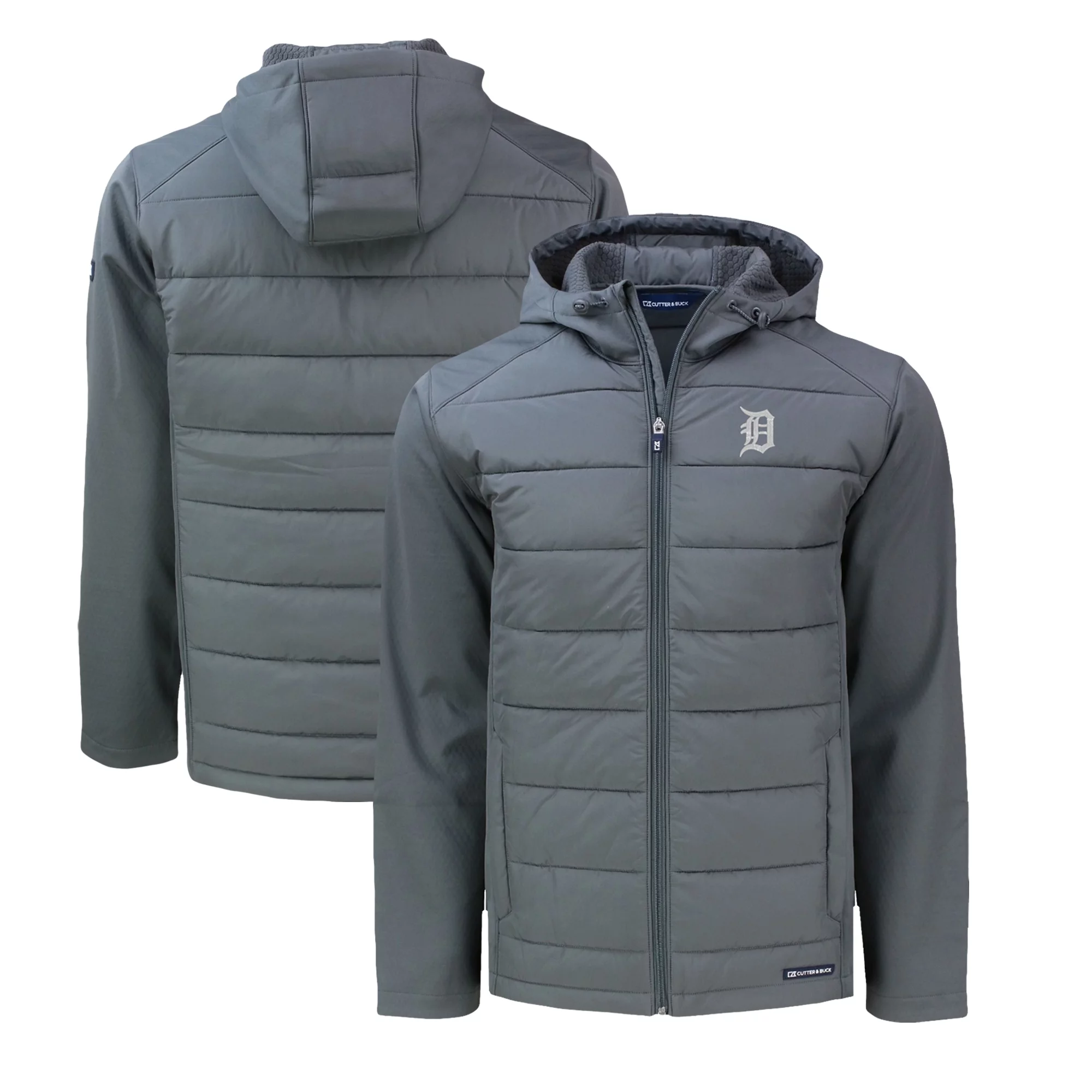 Men's Cutter & Buck Gray Detroit Tigers Evoke Hybrid Eco Softshell Recycled Full-Zip Hoodie