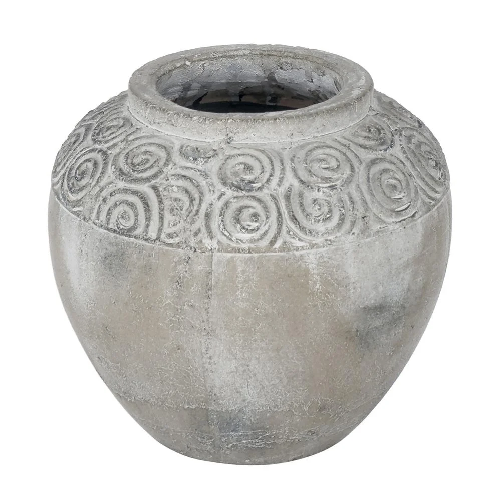 A&B Home Gray Round Terracotta Planter with Textured Swirl Pattern 8.3