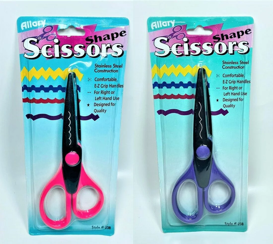 LOT OF 2 Allary Shaped Edge Stainless Steel Scissors E-z Grip Handles, Style #4