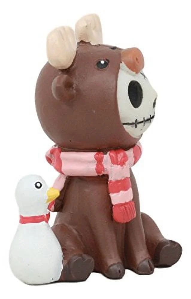 Ebros Furry Bones Pink Scarfed Spruce The Moose With White Duck Skeleton Figurine 3