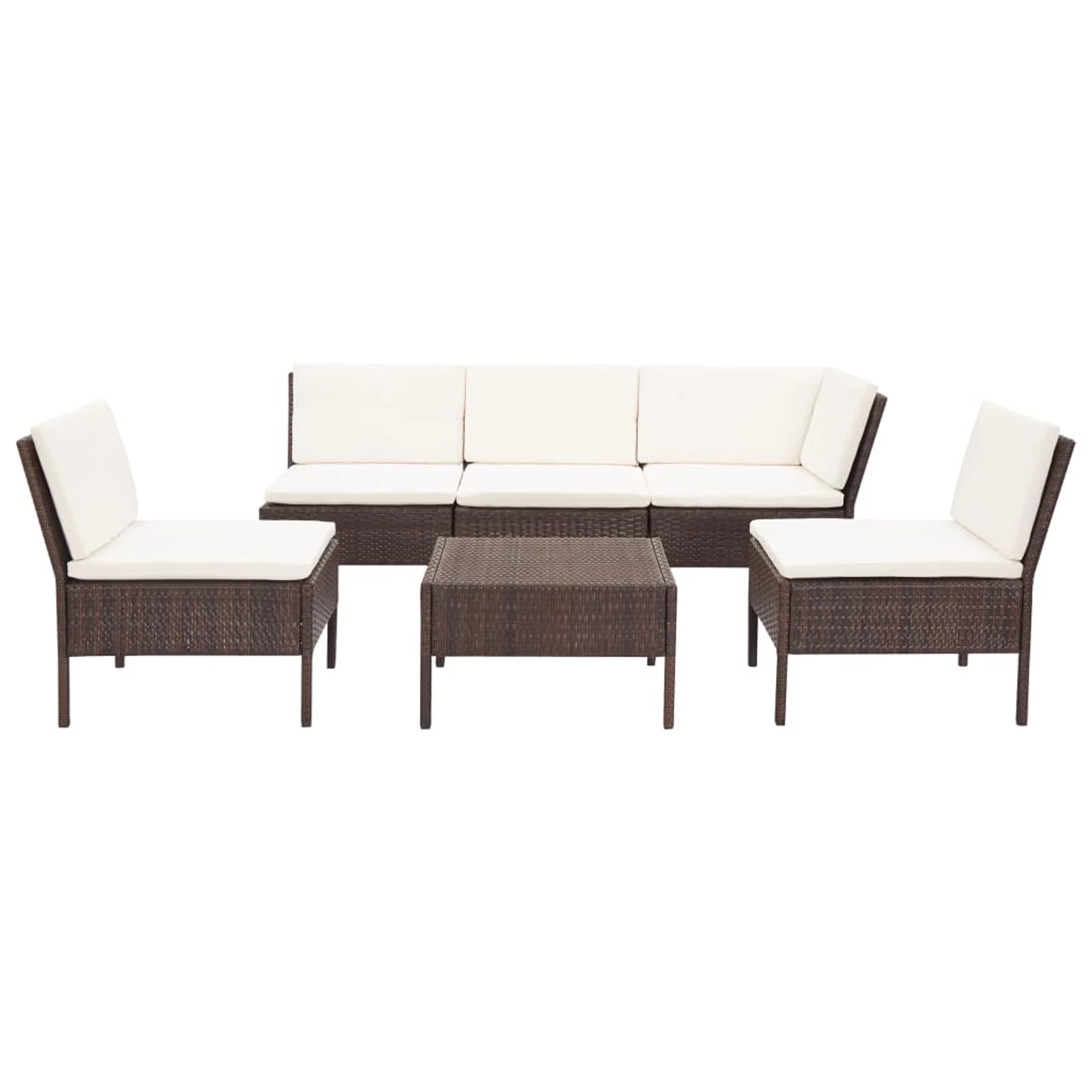 Anself 6 Piece Outdoor Conversation Set White Cushioned Corner with 4 Center Sofas and Coffee Table Brown Poly Rattan Patio Sectional Set for Garden, Backyard, Balcony, Terrace Furniture