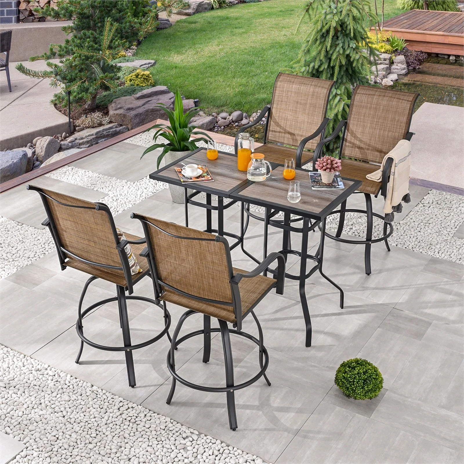 Patio Festival Metal 6-Piece Outdoor Dining Set in Brown & Black Finish