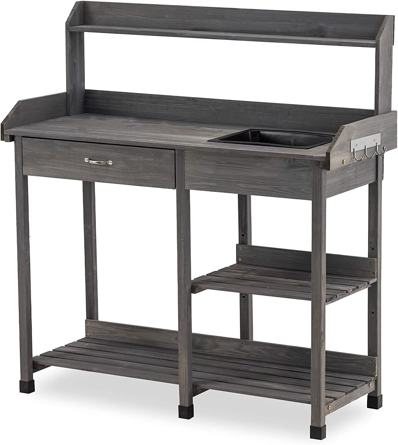 HVSDIMO VGYUIJN Potting Bench  Outdoor Garden Potting VGYUIJN with Dry Sink  Drawer  VGYUIJN Shelves  Natural Wooden Work Station for Patio  Backyard and Porch 0458 (Grey)
