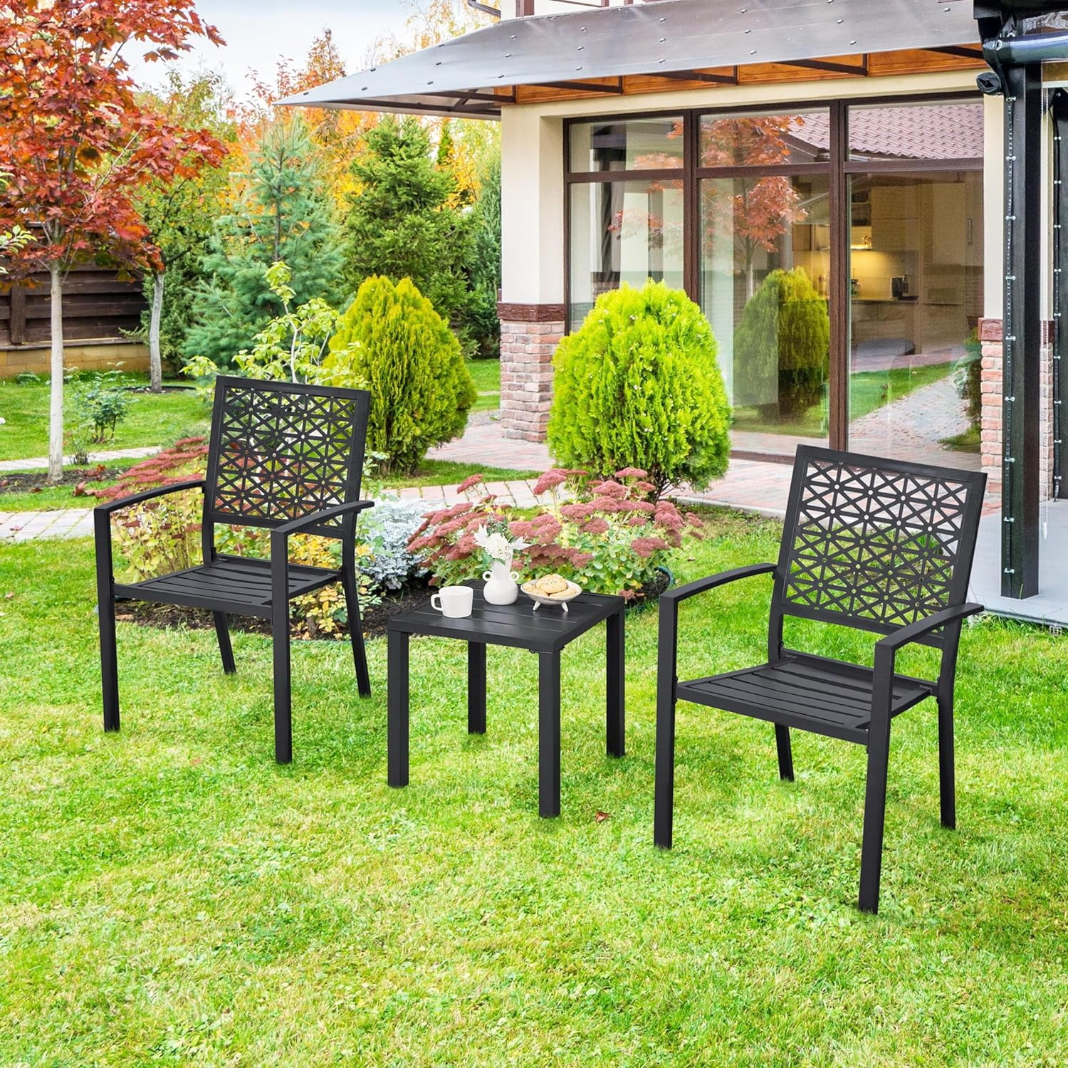 Yaheetech Patio Chairs Set of 6 Outdoor Dining Chairs, 300lbs Metal Chairs for Garden Lawn, with Armrests, Metal Frame as Stackable Heavy-Duty Steel Bistro Chairs