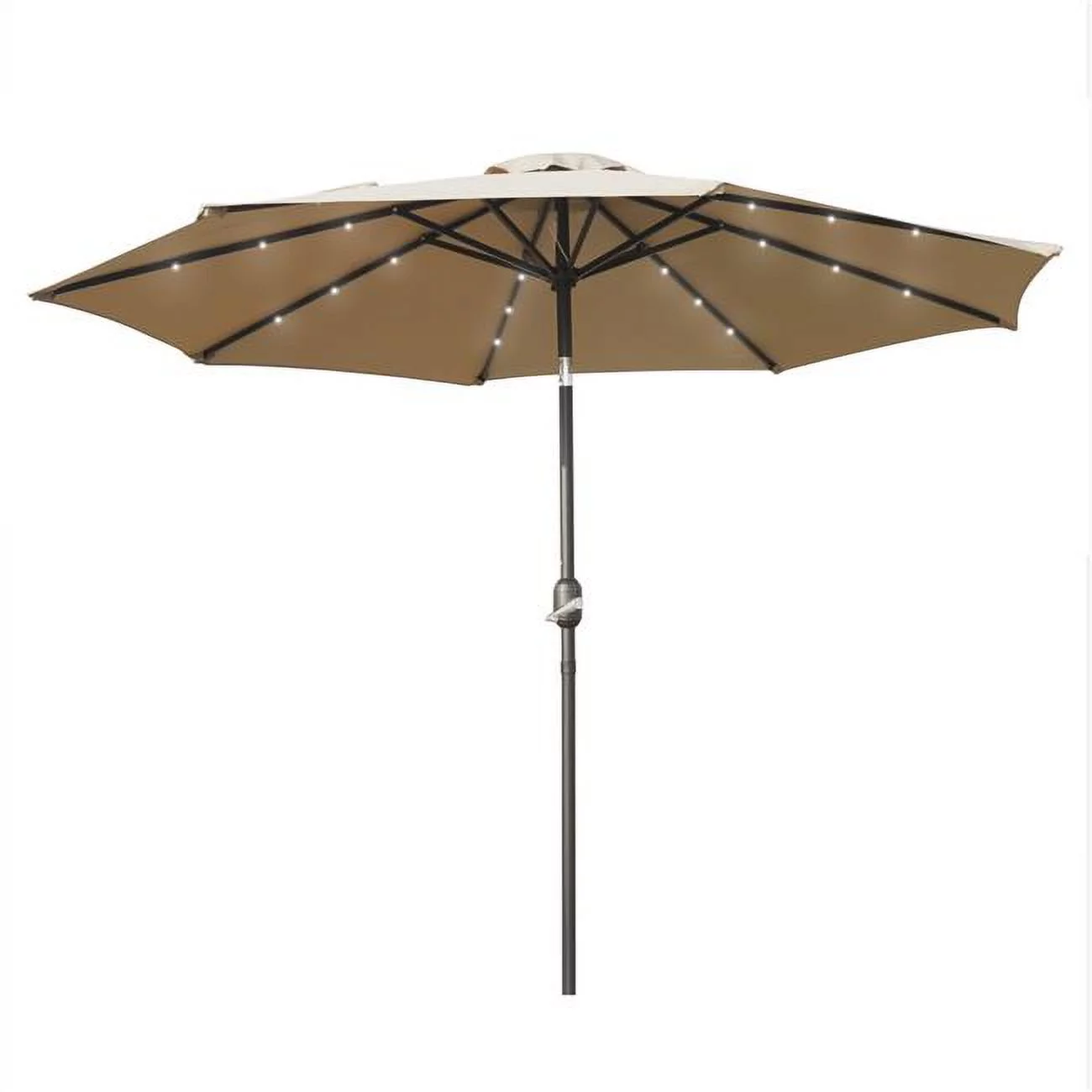 LeisureMod  9 ft Sierra Modern Steel Market Patio Umbrella with Solar Powered LED & Tilt - Beige
