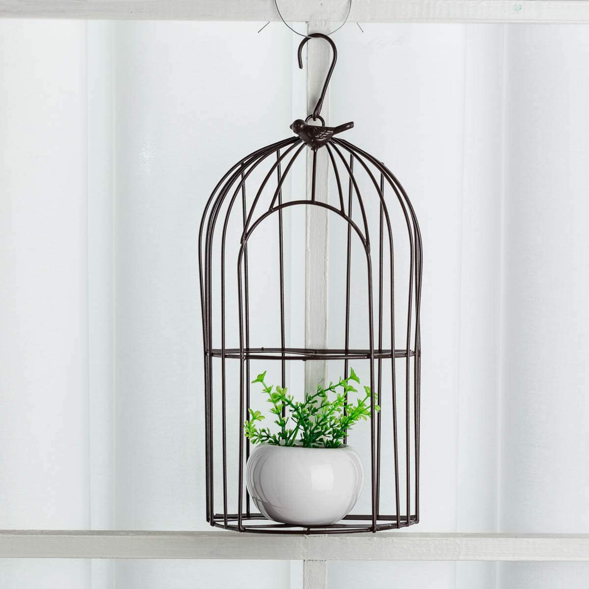 Iron cage Hanging Planter, Metal Wire Flower Basket Wrought Iron Plant Sts for Plants, Flowers, Garden, Patio, Balcony Outdoor  Indoor Décor