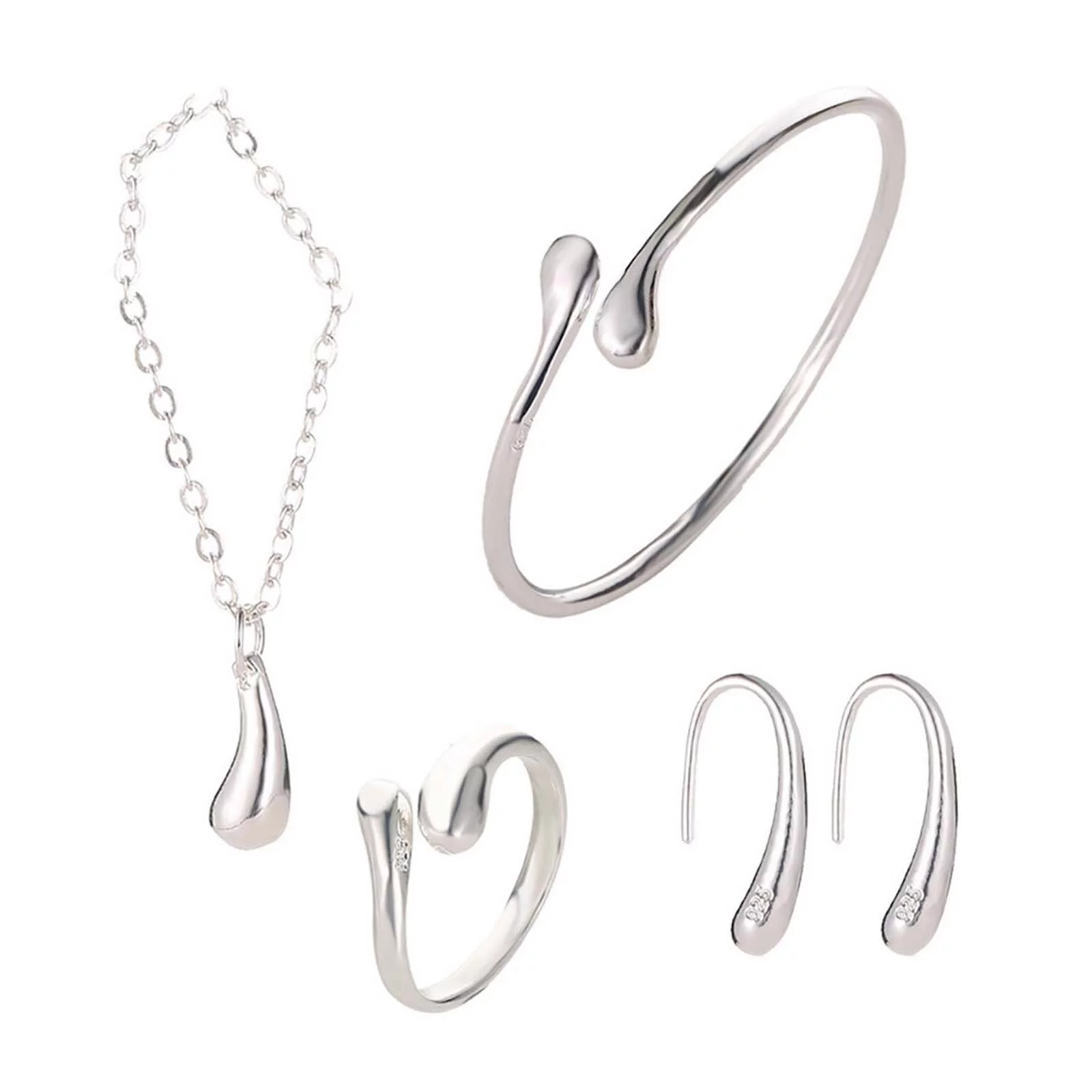 TIIFSWHS Fashionable 4 Piece Silver Plated Jewelry Set Earrings Ring Necklace And Bracelet Bridal Earrings for Wedding Stud Earrings Set Statement Necklace Aluminum Watch Star Ho