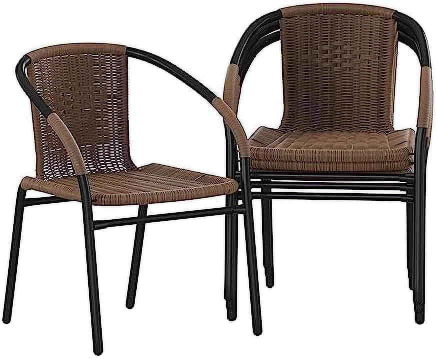CHYUINJ 4 Pack Beige Rattan Indoor-Outdoor Restaurant Stack Chair with Curved Back