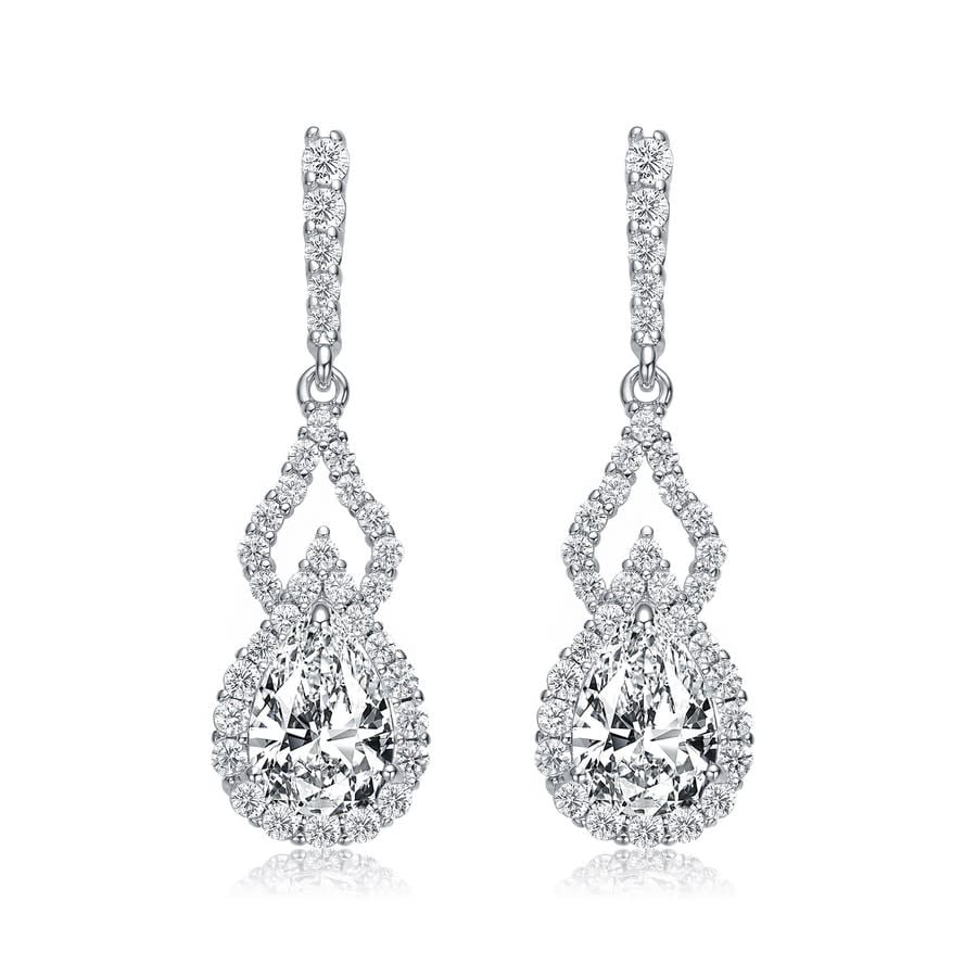 Megan Walford Sterling Silver Clear Pear and Round Cubic Zirconia Drop Earrings