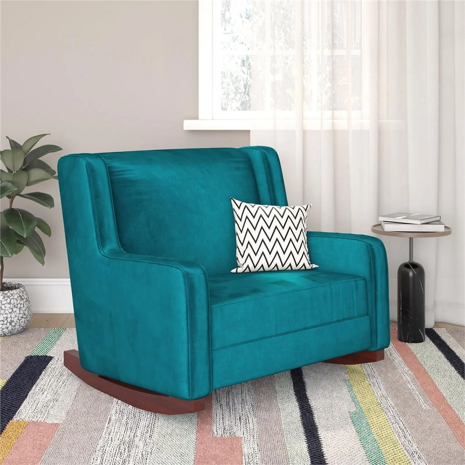 Pemberly Row Upholstered Double Rocker Chair in Green Velvet