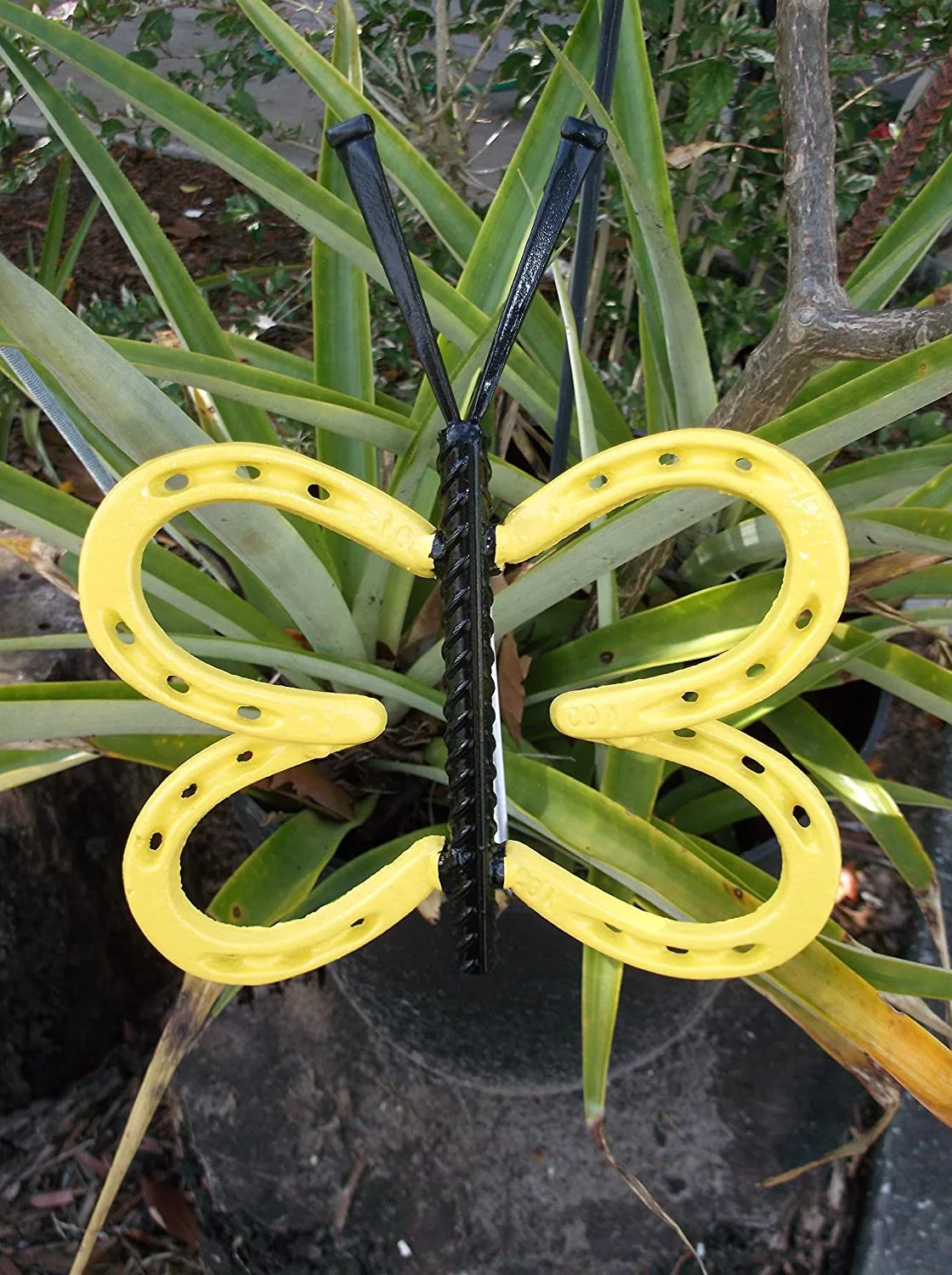 Yellow Horseshoe Butterfly Garden Art, garden stake, yard art