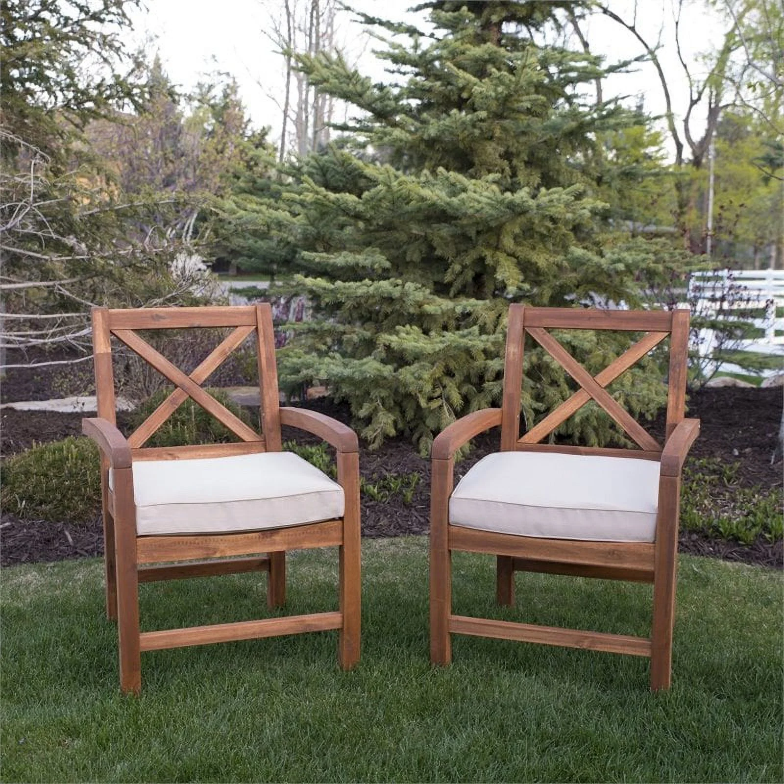 Pemberly Row X-Back Patio Chair with Cushion in Brown (Set of 2)