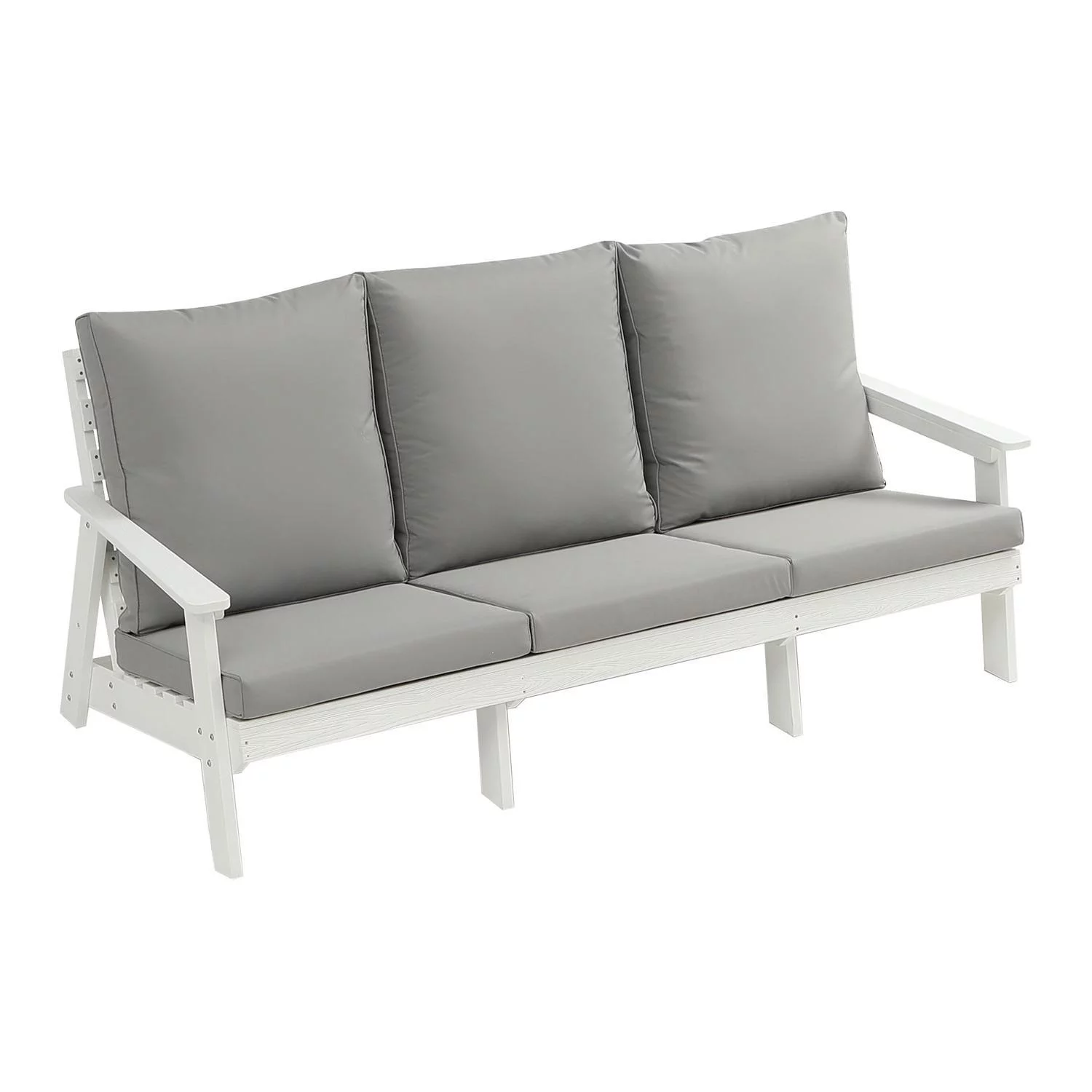 HIPS 3 Seater Sofa with Cushion  Wood Grain Outdoor Garden Sofa White/Grey