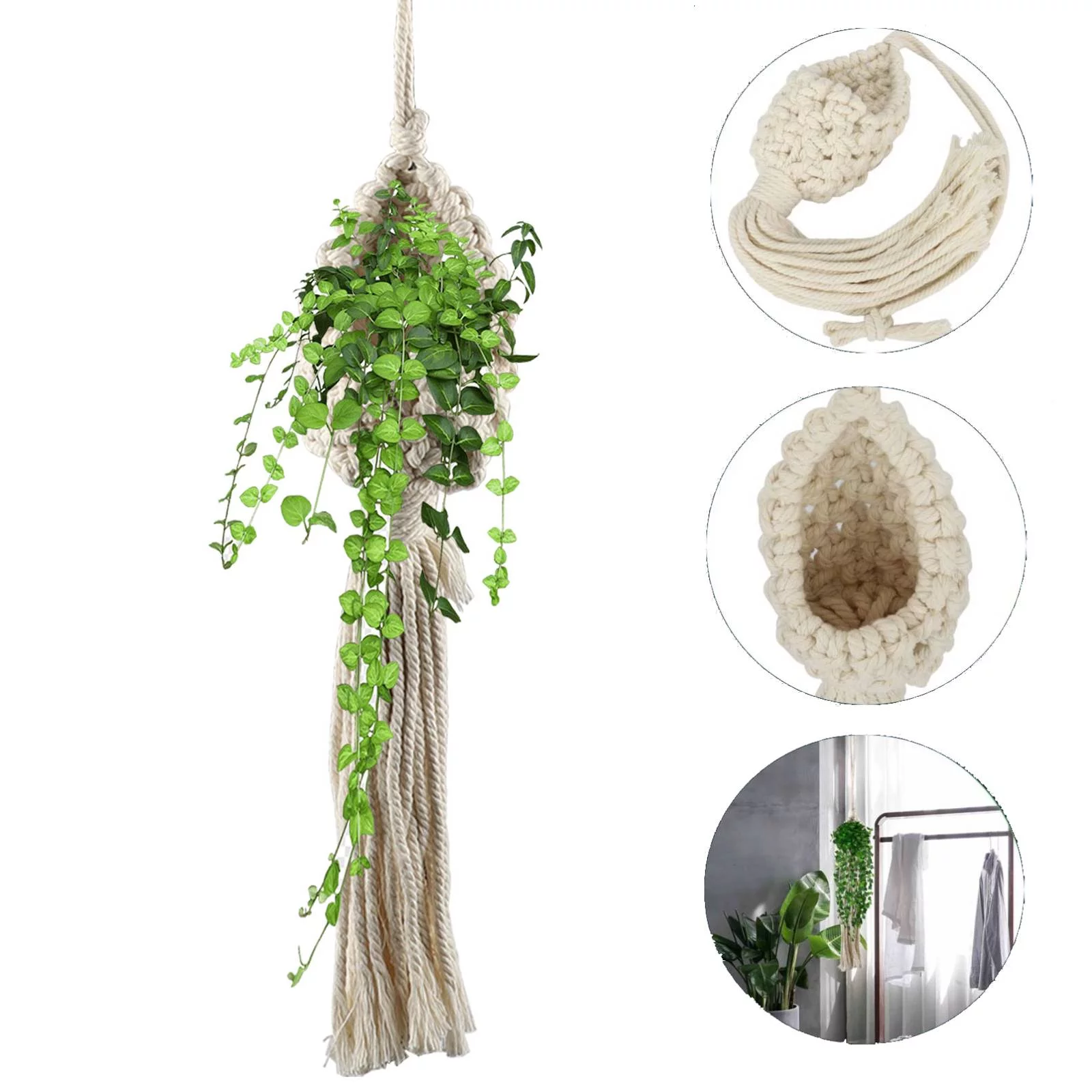 TSV Air Plant Hanger, Cotton Rope Hanging Planter Basket for Indoor Outdoor Yard Bedroom Patio Garden