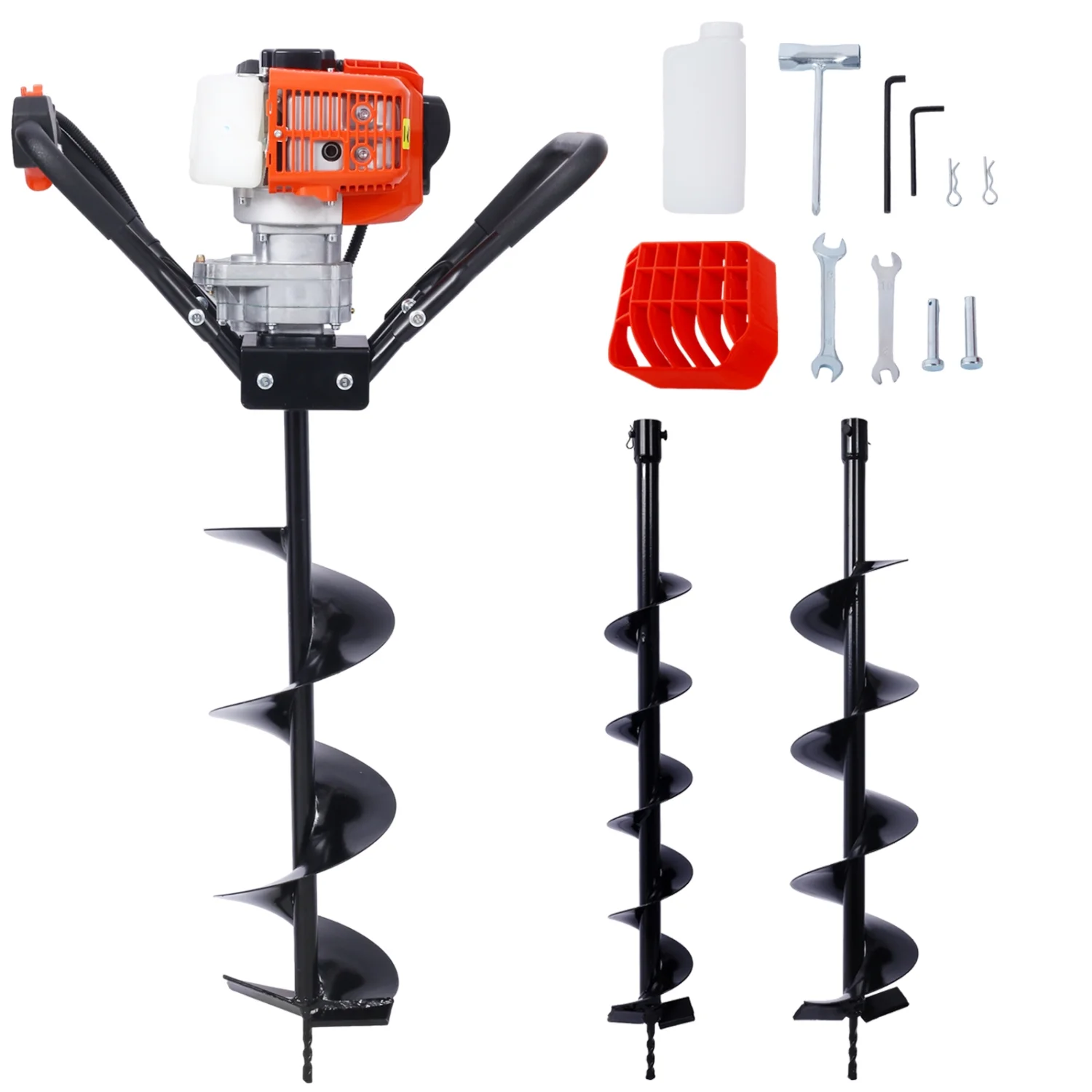 Efficient and Powerful EPA Certified V-Type 52CC 2 Stroke Gas Post Hole Digger for Soil Digging and Fence Planting. One Man Auger Machine with Hole Digger Replacement Auger Bits in L4”  L