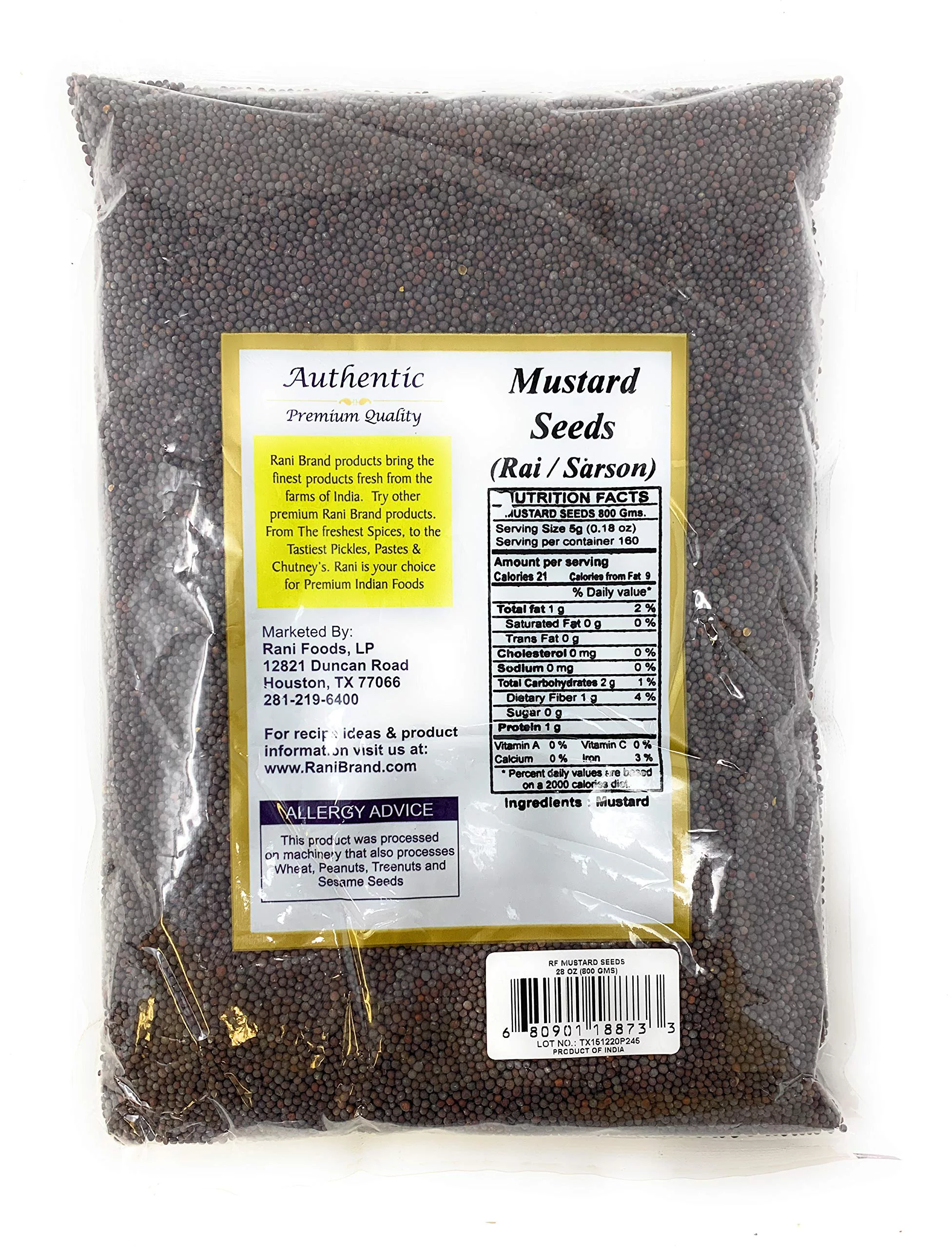 Rani Black Mustard Seeds Whole Spice (Kali Rai) 28oz (800g) All Natural ~ Gluten Friendly | NON-GMO | Vegan | Indian Origin