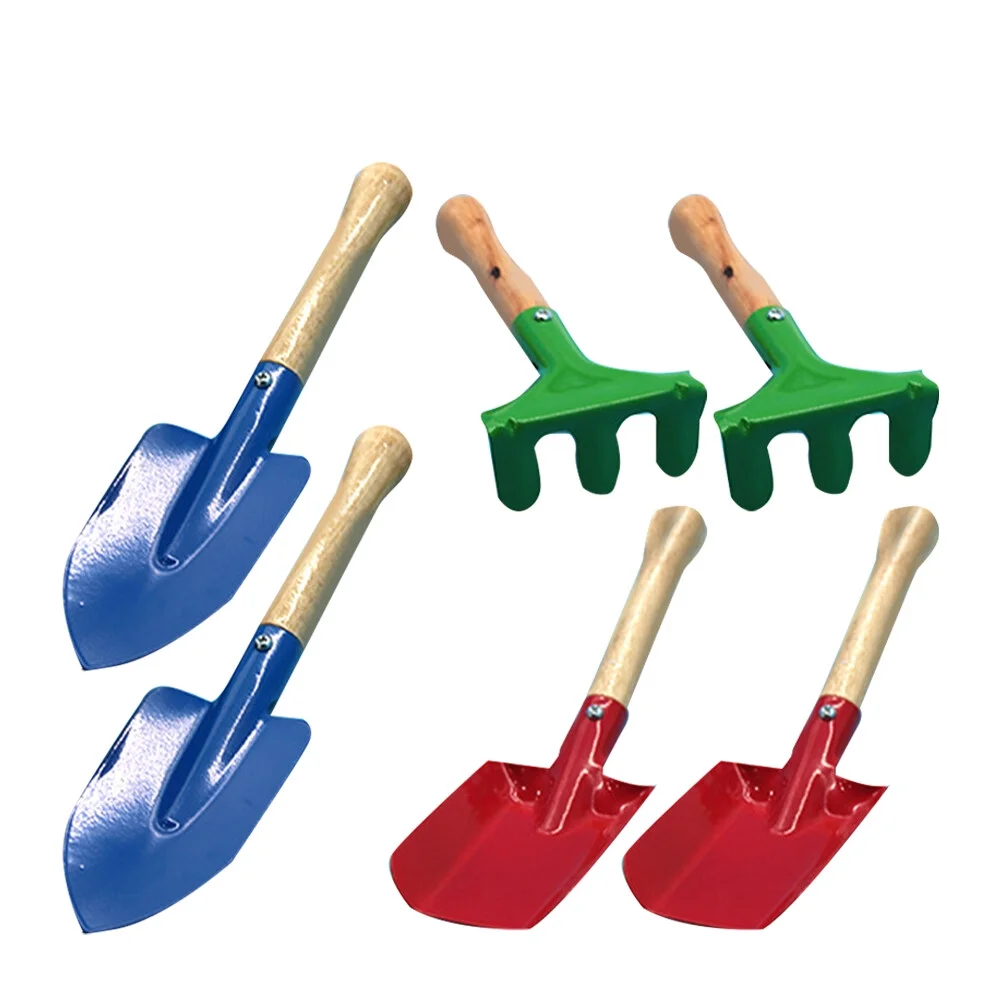 TINKSKY 6PCS Children Garden Tool Iron Shovel Trowel Rake with Wooden Handle for Kids Child Girl
