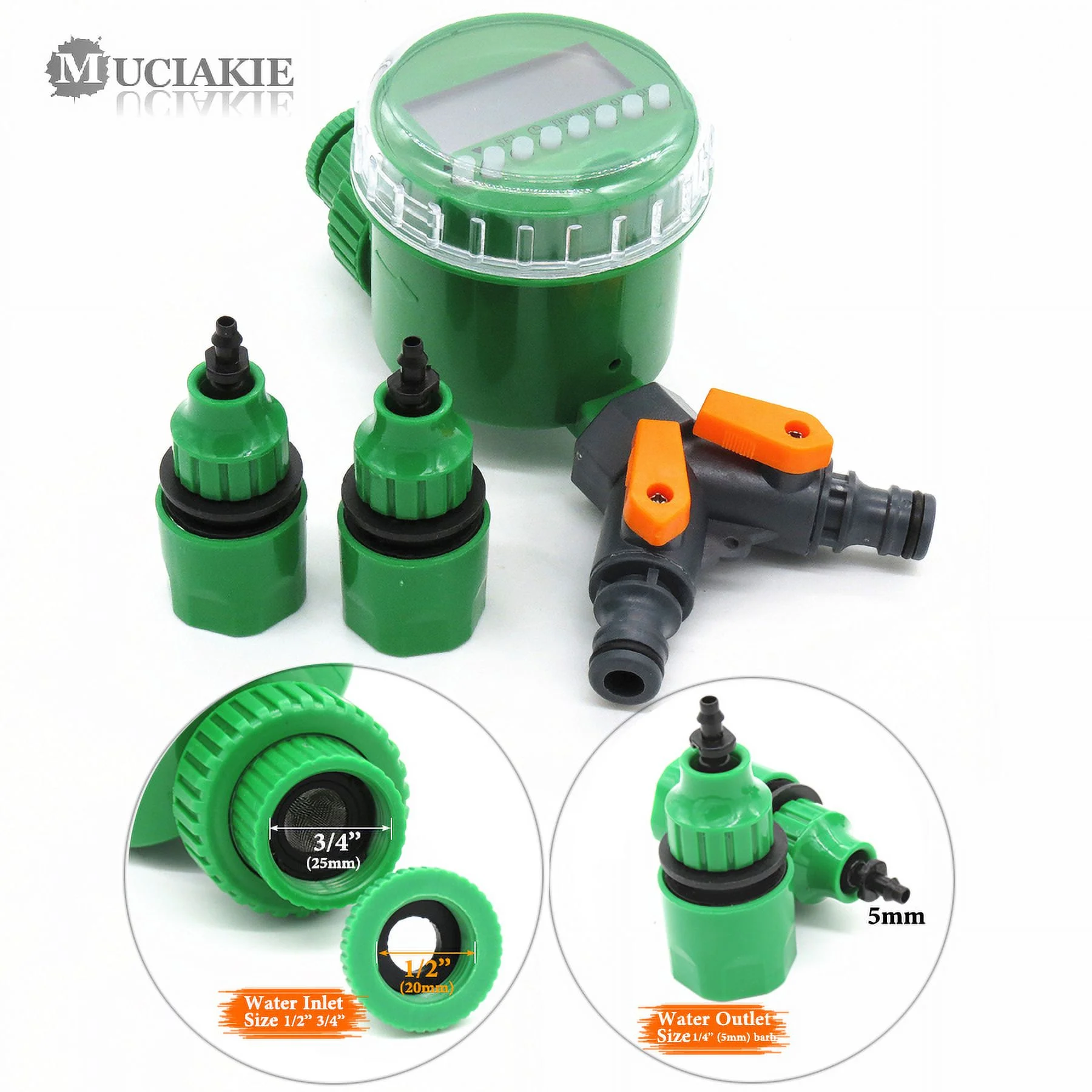 MUCIAKIE Garden Water Timer with 1/2/4-Way Hose Splitter Automatic Watering Irrigation Controller Adapter 4/7 8/11 16mm Hose